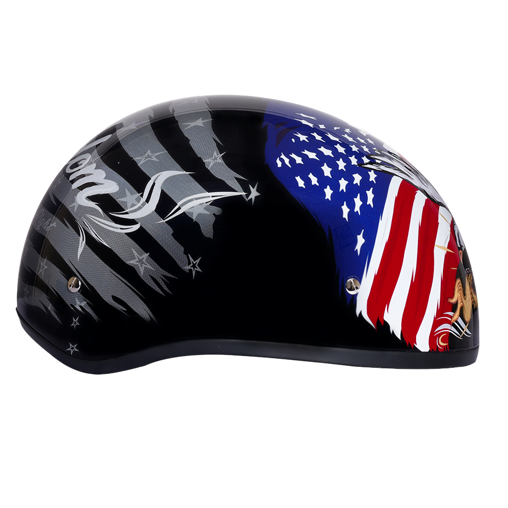 DOT Approved Daytona Motorcycle Half Face Helmet - Skull Cap Graphics for Men & Women, Scooters, ATVs, UTVs & Choppers - W/ Freedom 2.