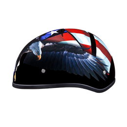 DOT Approved Daytona Motorcycle Half Face Helmet - Skull Cap Graphics for Men & Women, Scooters, ATVs, UTVs & Choppers - W/ Freedom