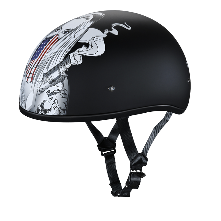 DOT Approved Daytona Motorcycle Half Face Helmet - Skull Cap Graphics for Men & Women, Scooters, ATVs, UTVs & Choppers - W/ Make 'Em Pay