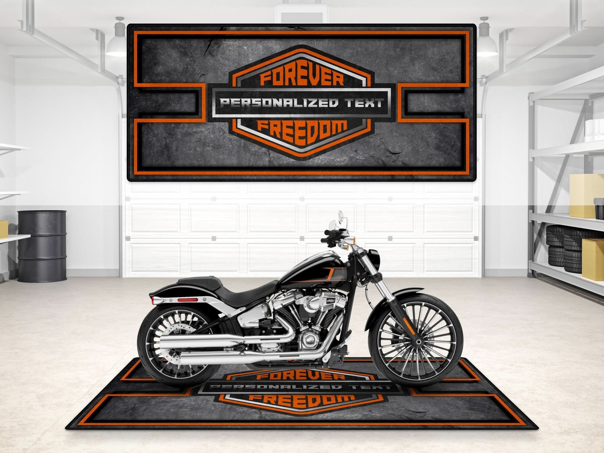 Motorcycle Mat Asphalt Design for Chopper, Cruiser, Touring, Sport Motorcycle "Forever The Power of Freedom" - MM729