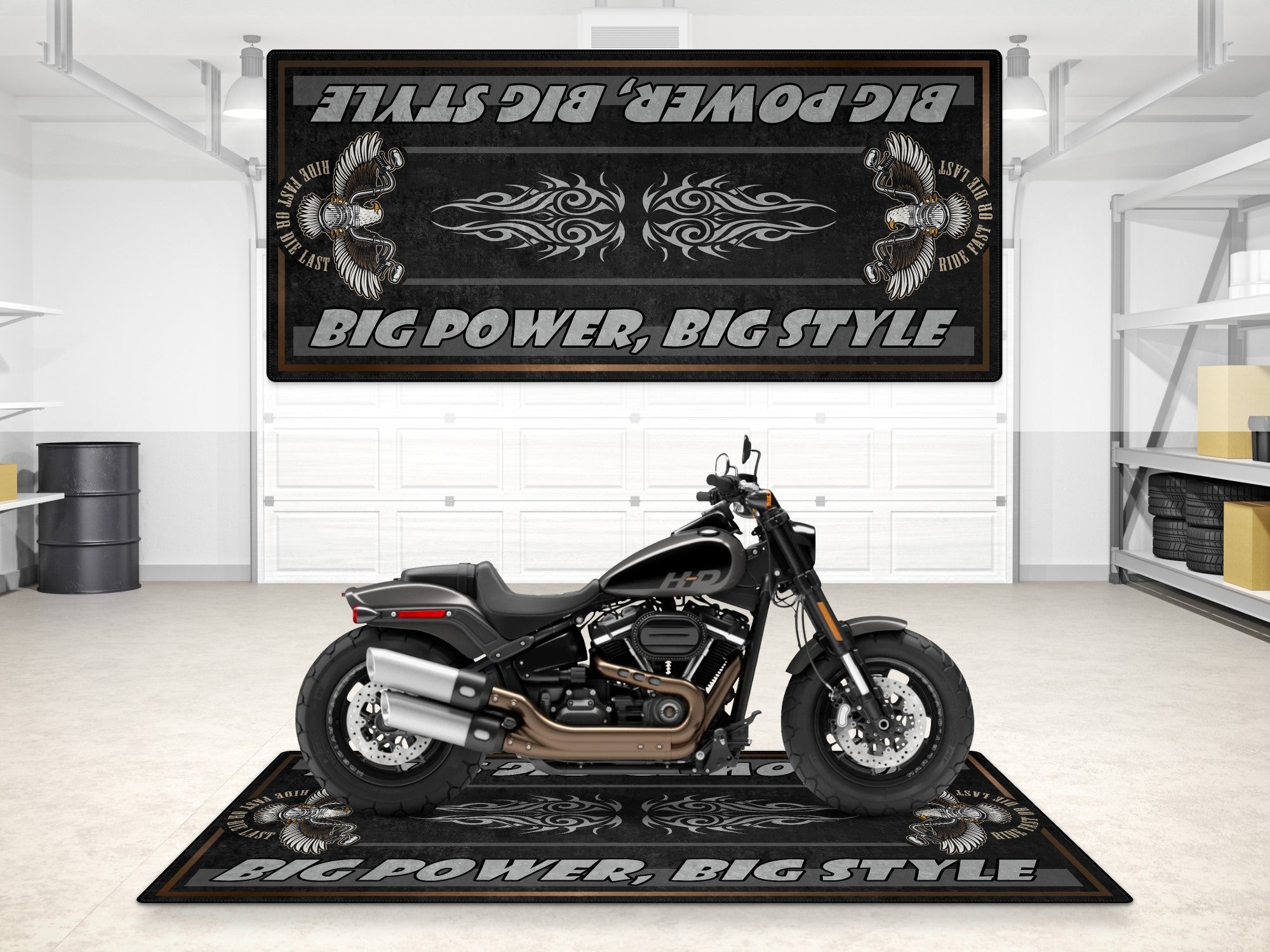 Motorcycle Mat for Cruiser Motorcycle "Big Power, Big Style" - MM735