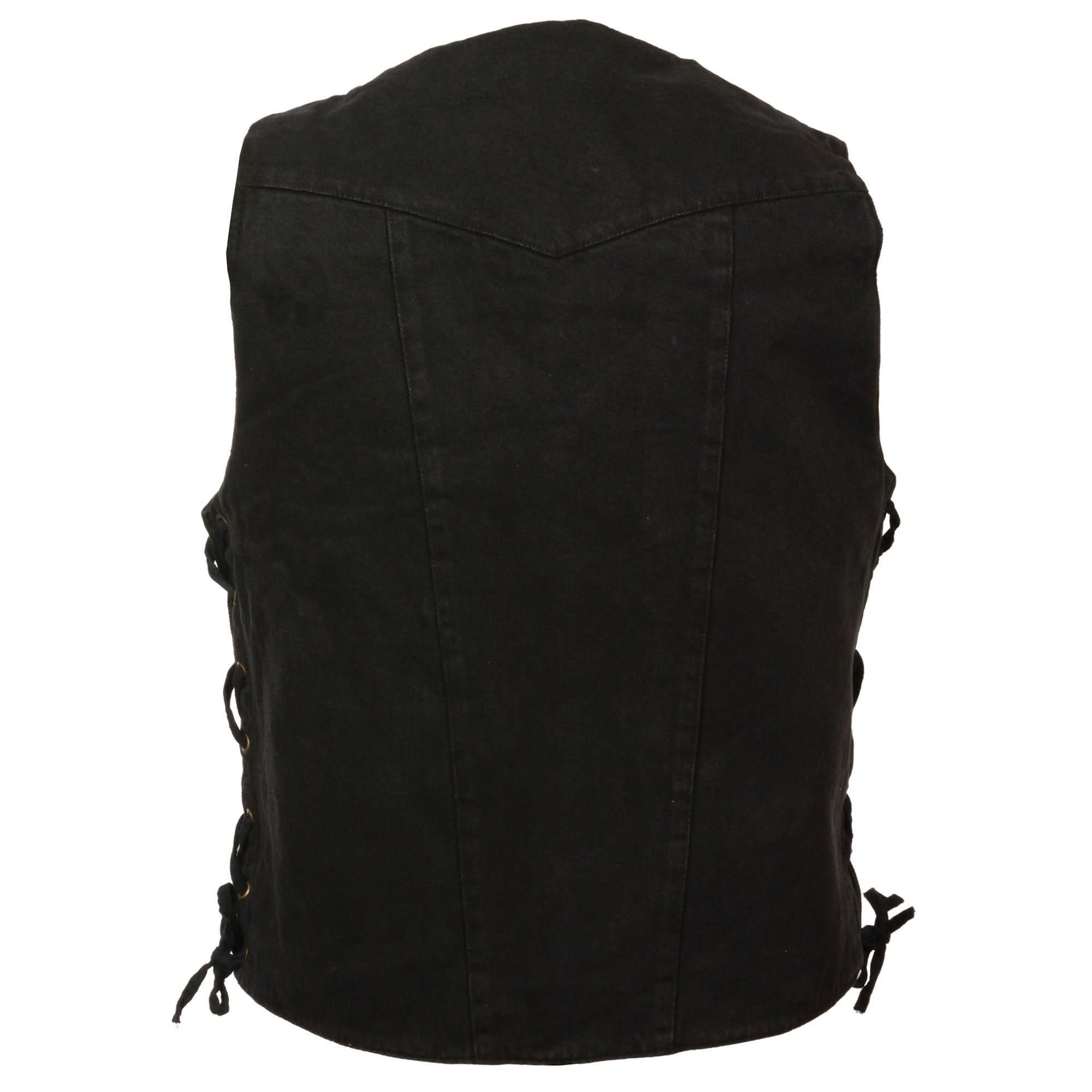 Milwaukee Leather DM1990 Men's Black 10 Pocket Side Lace Denim Vest
