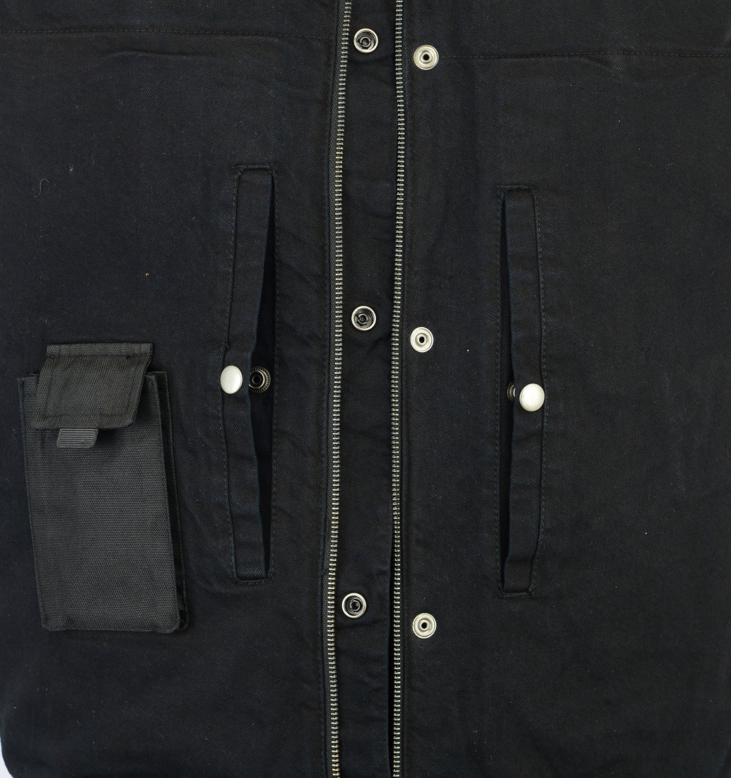 RC991 Men's Black Denim Single Panel Concealment Vest W/Leather