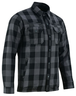 Alpha Check Men's Armored Motorcycle Flannel Shirt - Gray/Black Flannel Renegade Classics