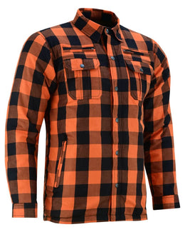 Alpha Check Men's Armored Motorcycle Flannel Shirt - Orange Flannel Renegade Classics