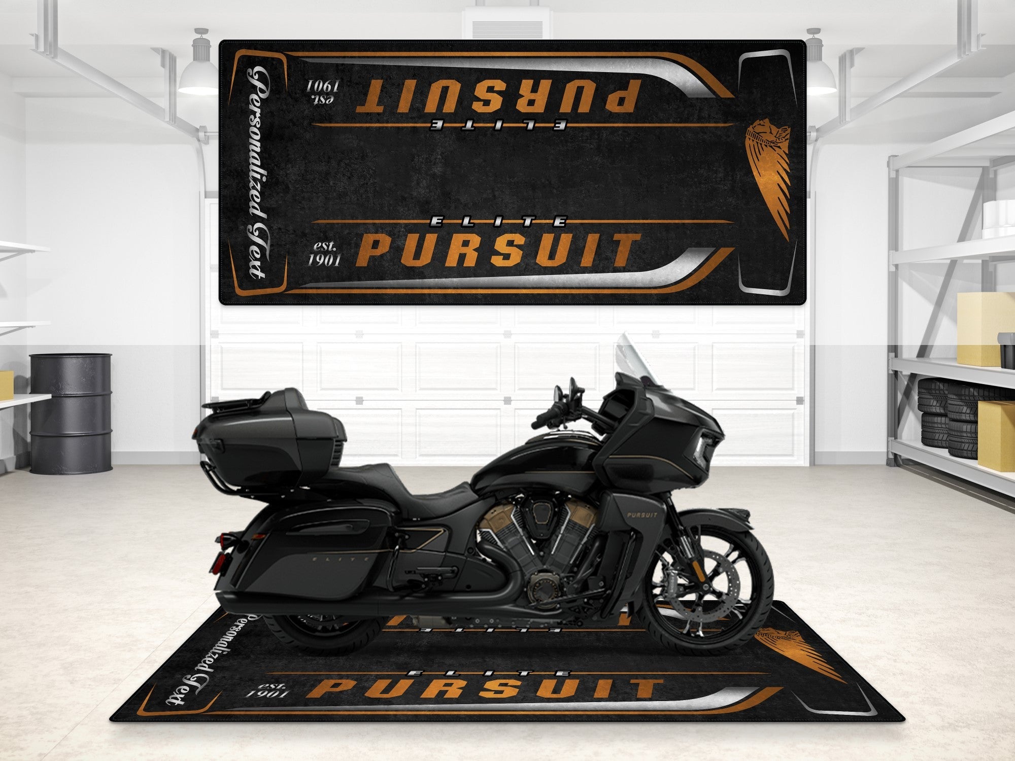Designed Pit Mat for Indian Pursuit Elite Motorcycle - MM734