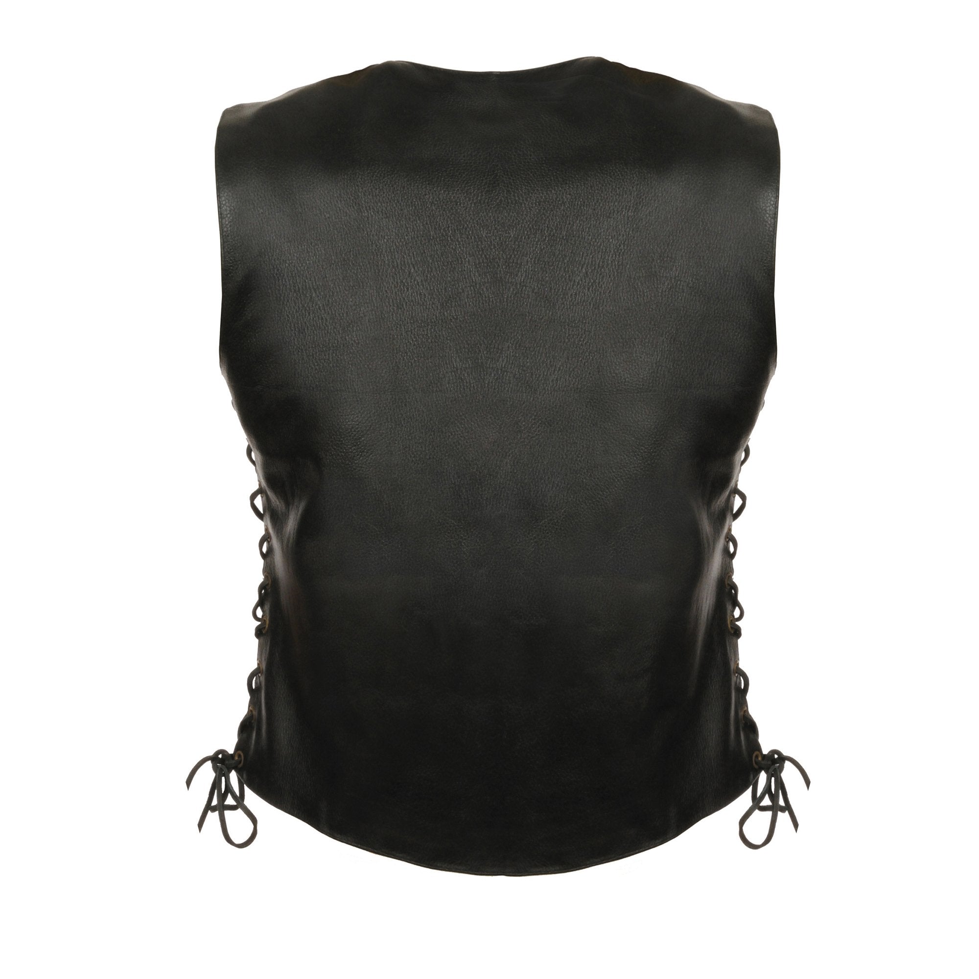 Milwaukee Leather LKL4700 Women's Black Premium Leather Side Laced  Motorcycle Biker Riders Vest w/ Snap Closure