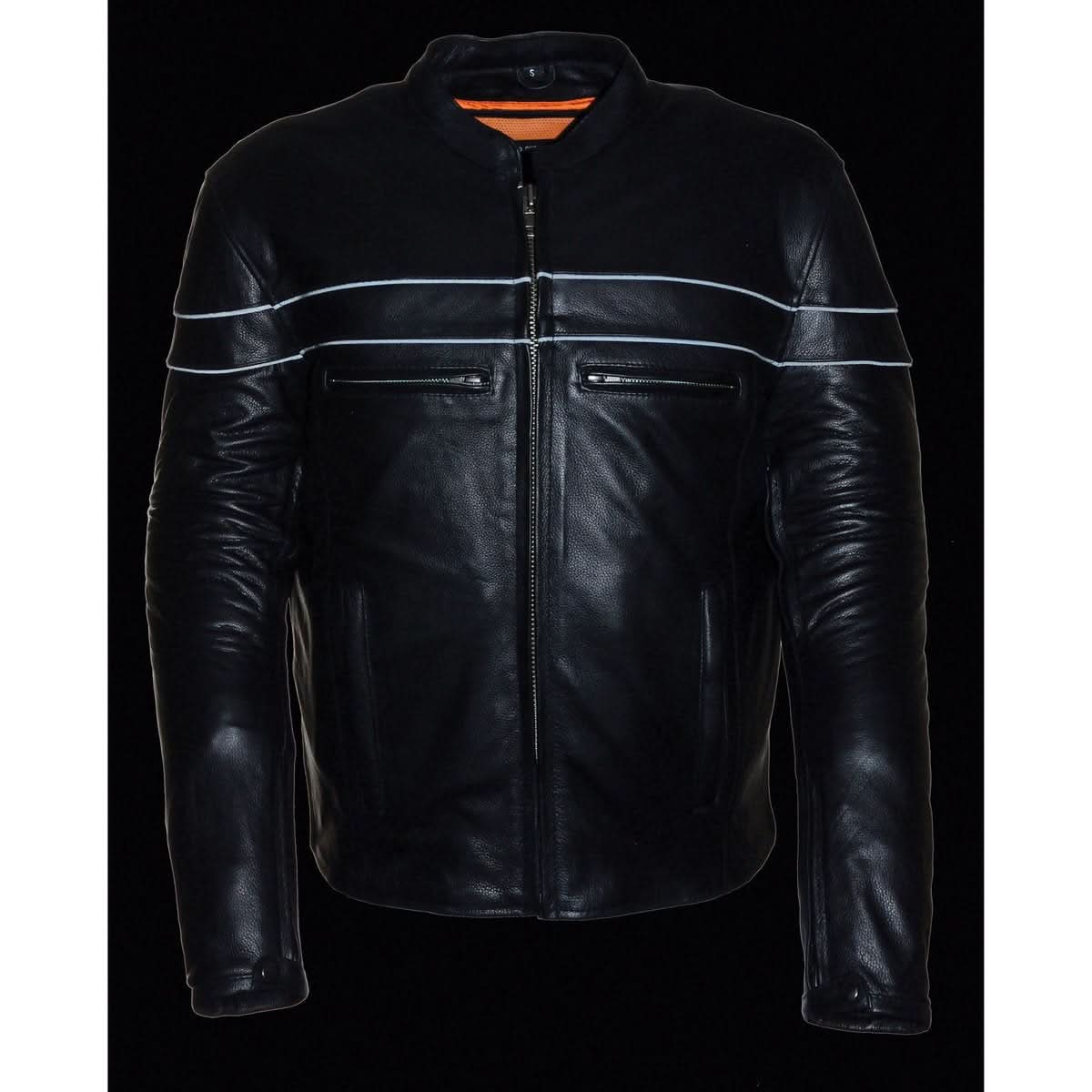 Milwaukee Leather LKM1725 Men's Black Leather Sporty Crossover Scooter Motorcycle Jacket w/ Reflective Piping