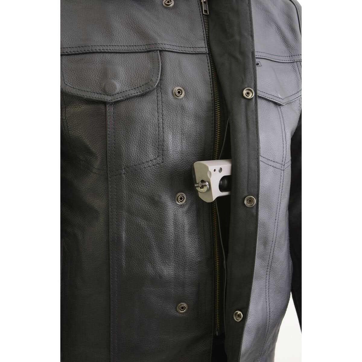 Milwaukee Leather LKM3714 Men's Black Club Style '2 in 1' Zipper Leather Vest with Removable Full Sleeve Hoodie