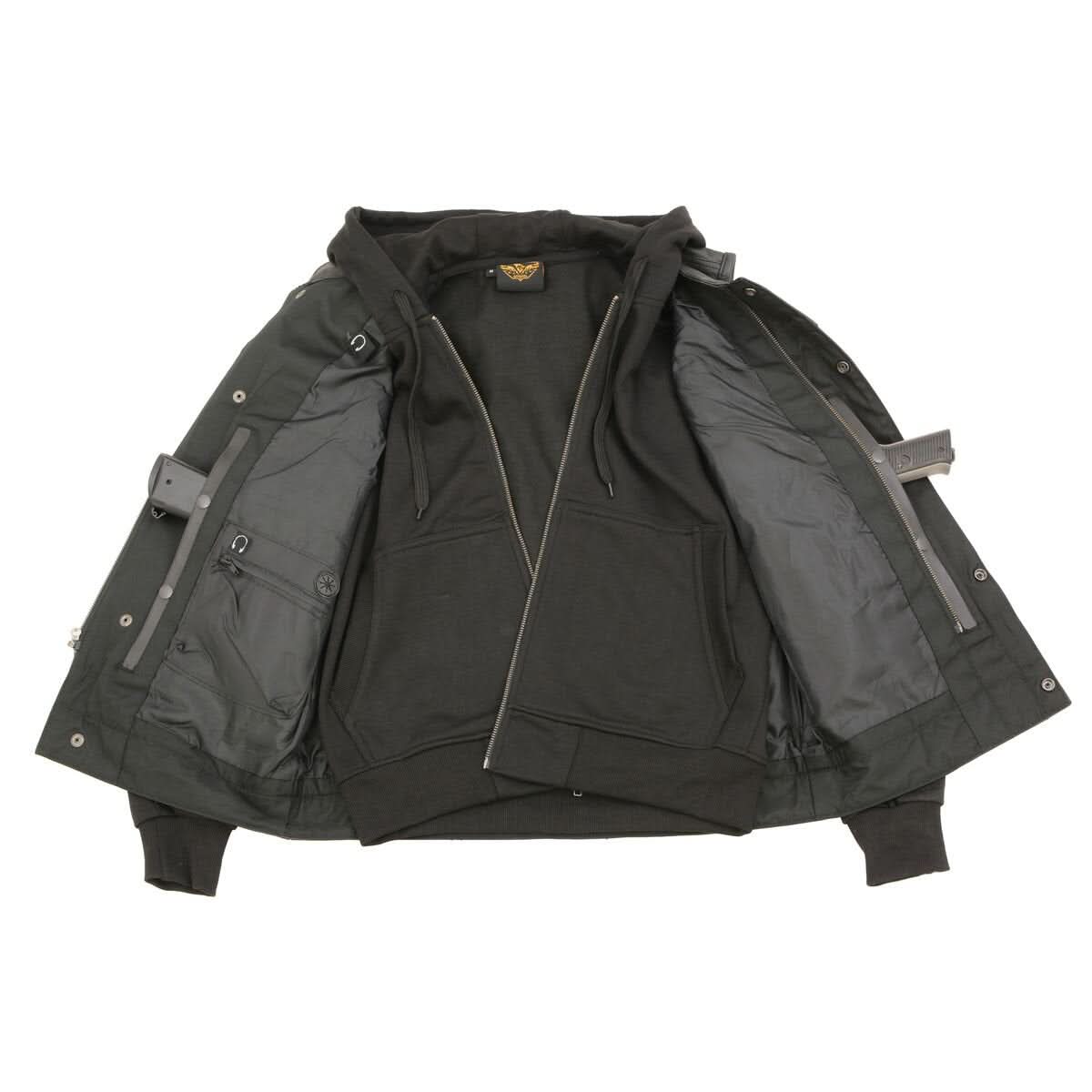 Milwaukee Leather LKM3714 Men's Black Club Style '2 in 1' Zipper Leather Vest with Removable Full Sleeve Hoodie