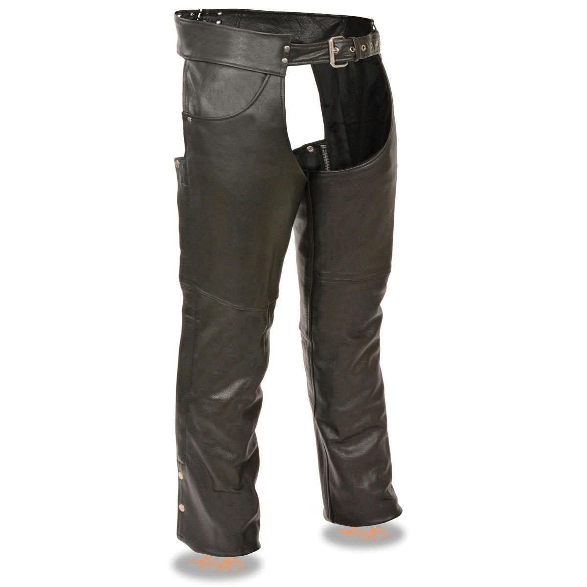 Milwaukee Leather Chaps for Men's Black Premium Leather- Classic Jean Style Pockets Motorcycle Riders Chap- LKM5781
