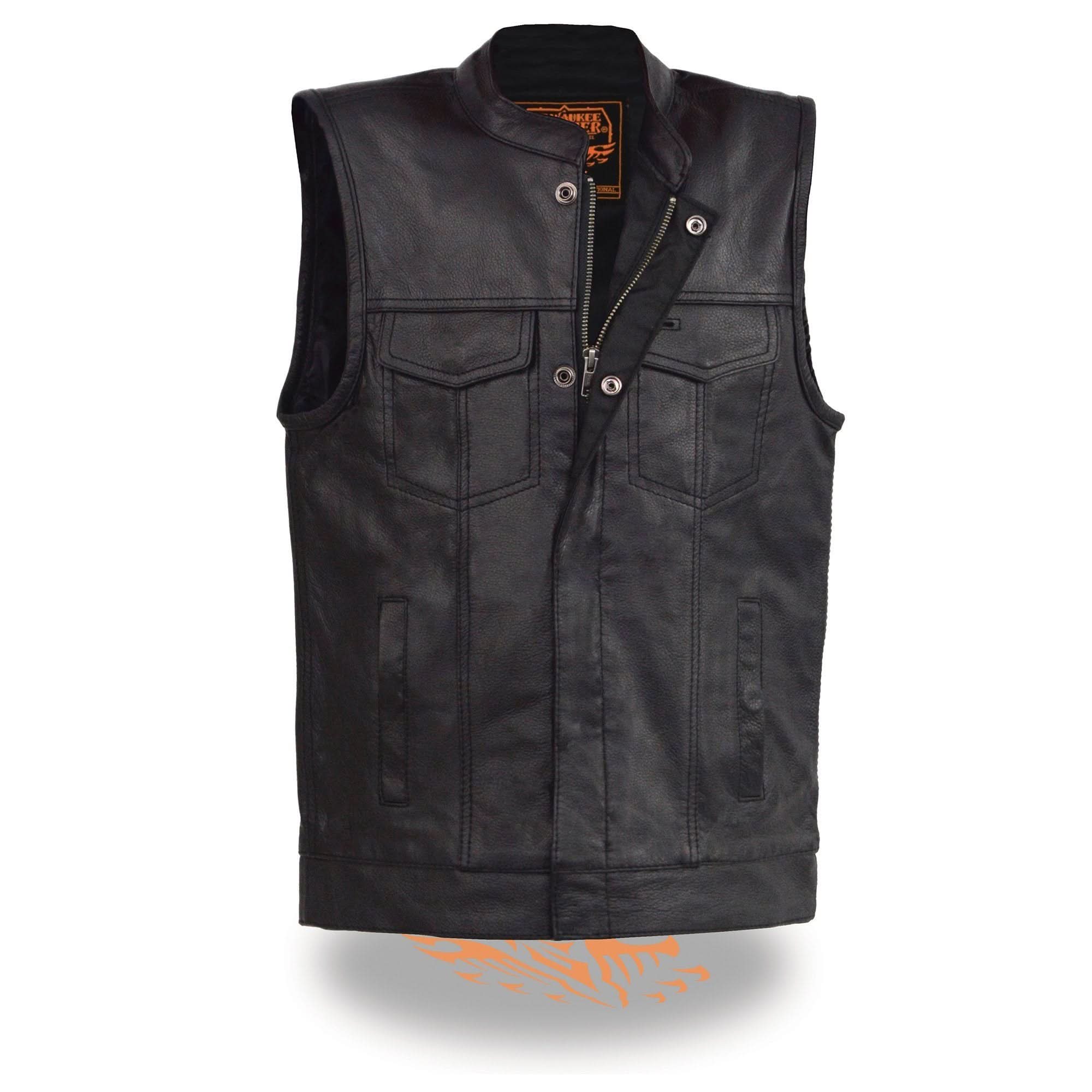 Milwaukee Leather LKY3850 Youth Size Black Leather Open Neck Club Style Motorcycle Riders Vest