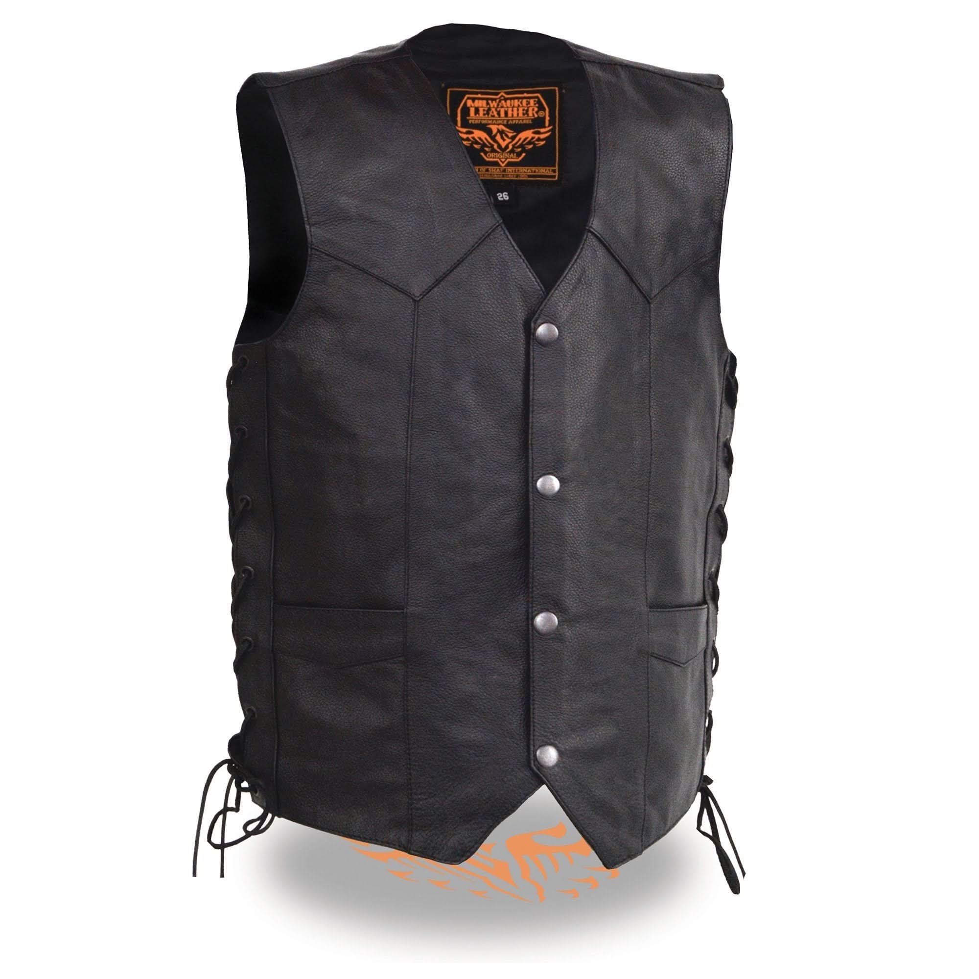 Milwaukee Leather LKY3860 Youth Size Black Leather Motorcycle Riders Vest w/ Side Lace