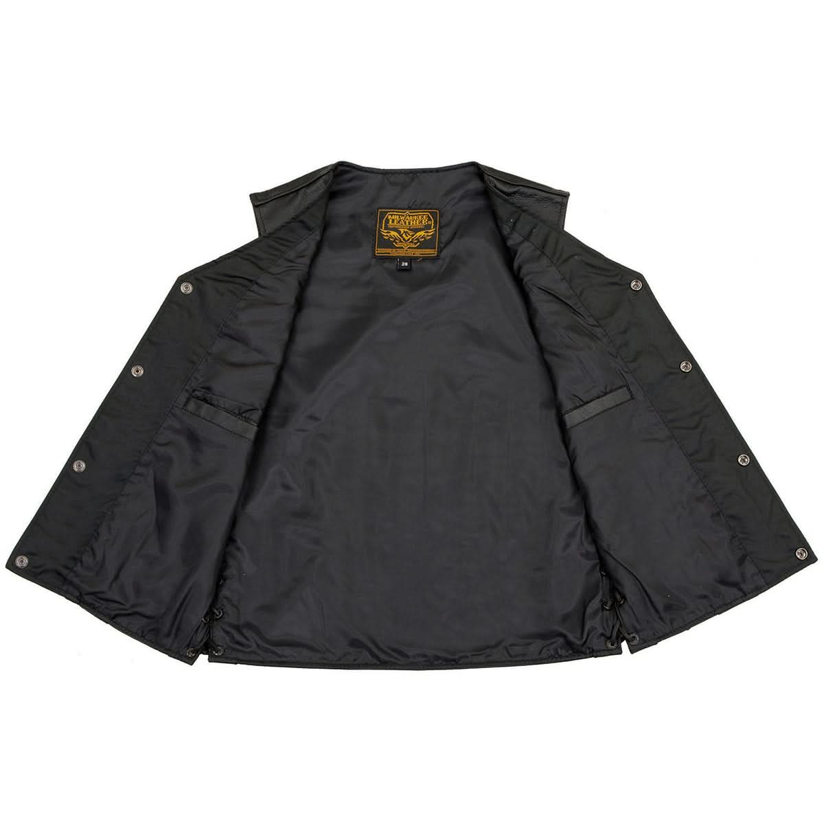 Milwaukee Leather LKY3870 Youth Size Black Leather Biker Style Vest with Snap Front and Side Laces