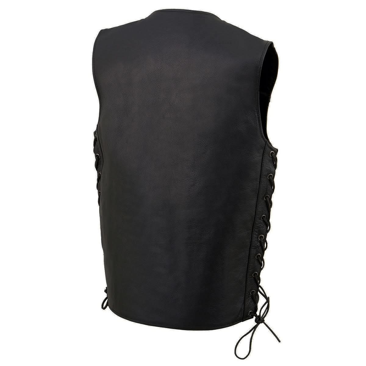 Milwaukee Leather LKY3870 Youth Size Black Leather Biker Style Vest with Snap Front and Side Laces