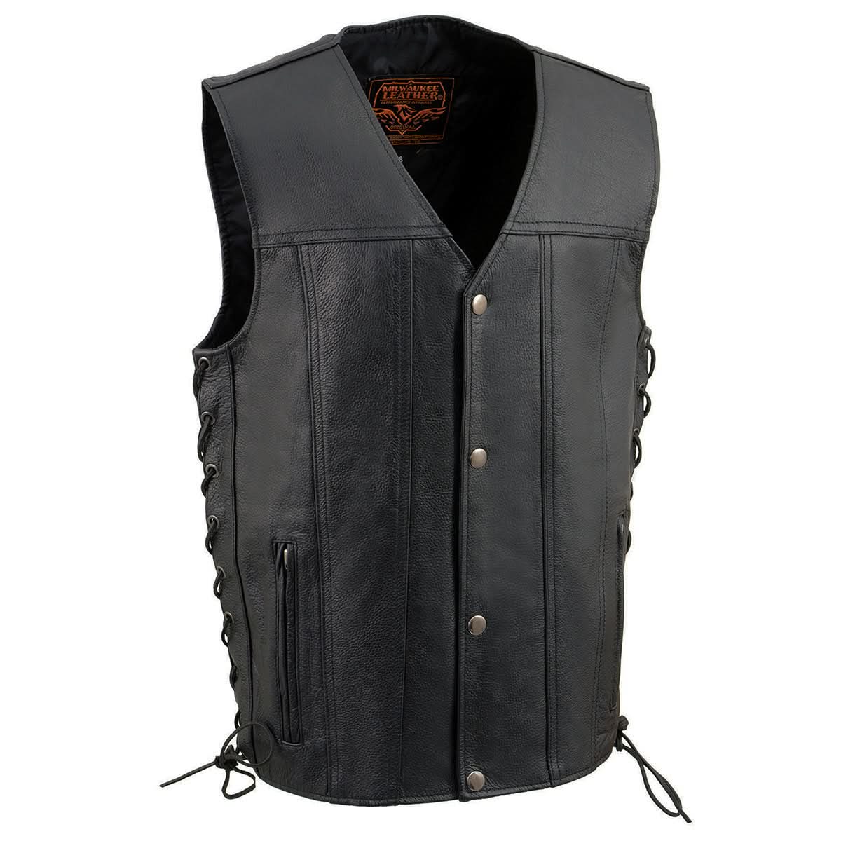 Milwaukee Leather LKY3870 Youth Size Black Leather Biker Style Vest with Snap Front and Side Laces