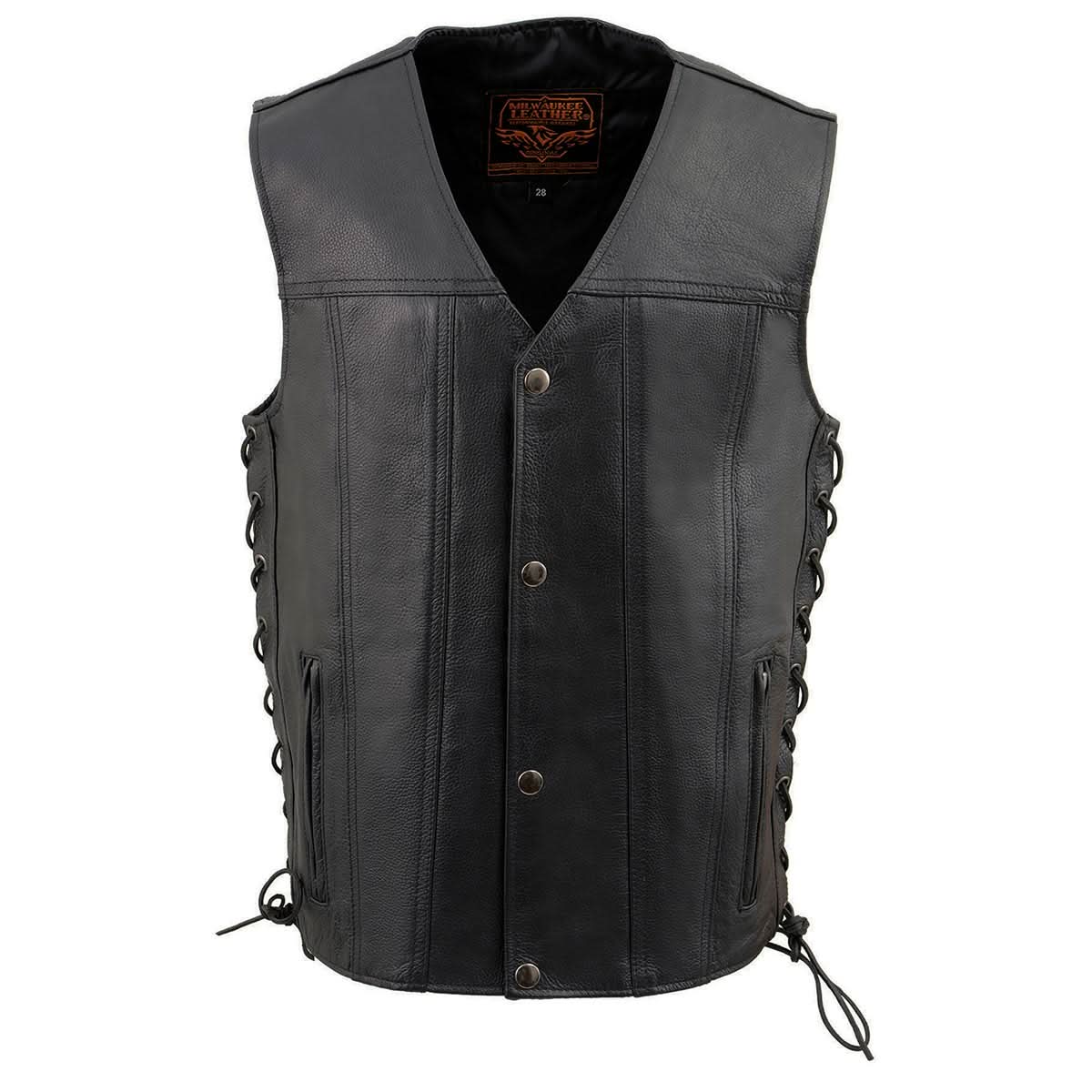 Milwaukee Leather LKY3870 Youth Size Black Leather Biker Style Vest with Snap Front and Side Laces