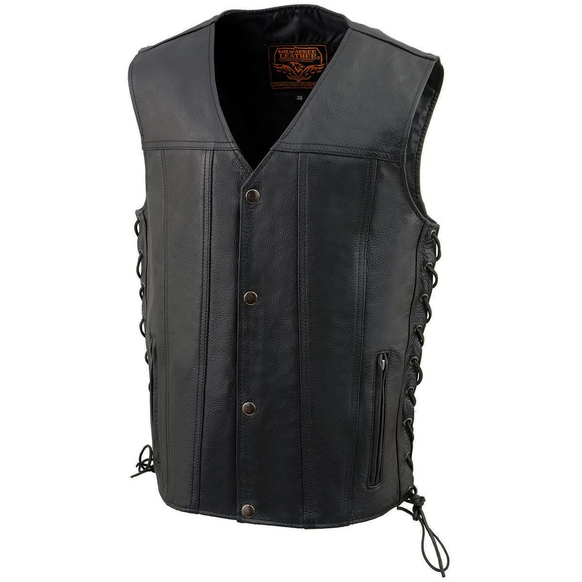 Milwaukee Leather LKY3870 Youth Size Black Leather Biker Style Vest with Snap Front and Side Laces