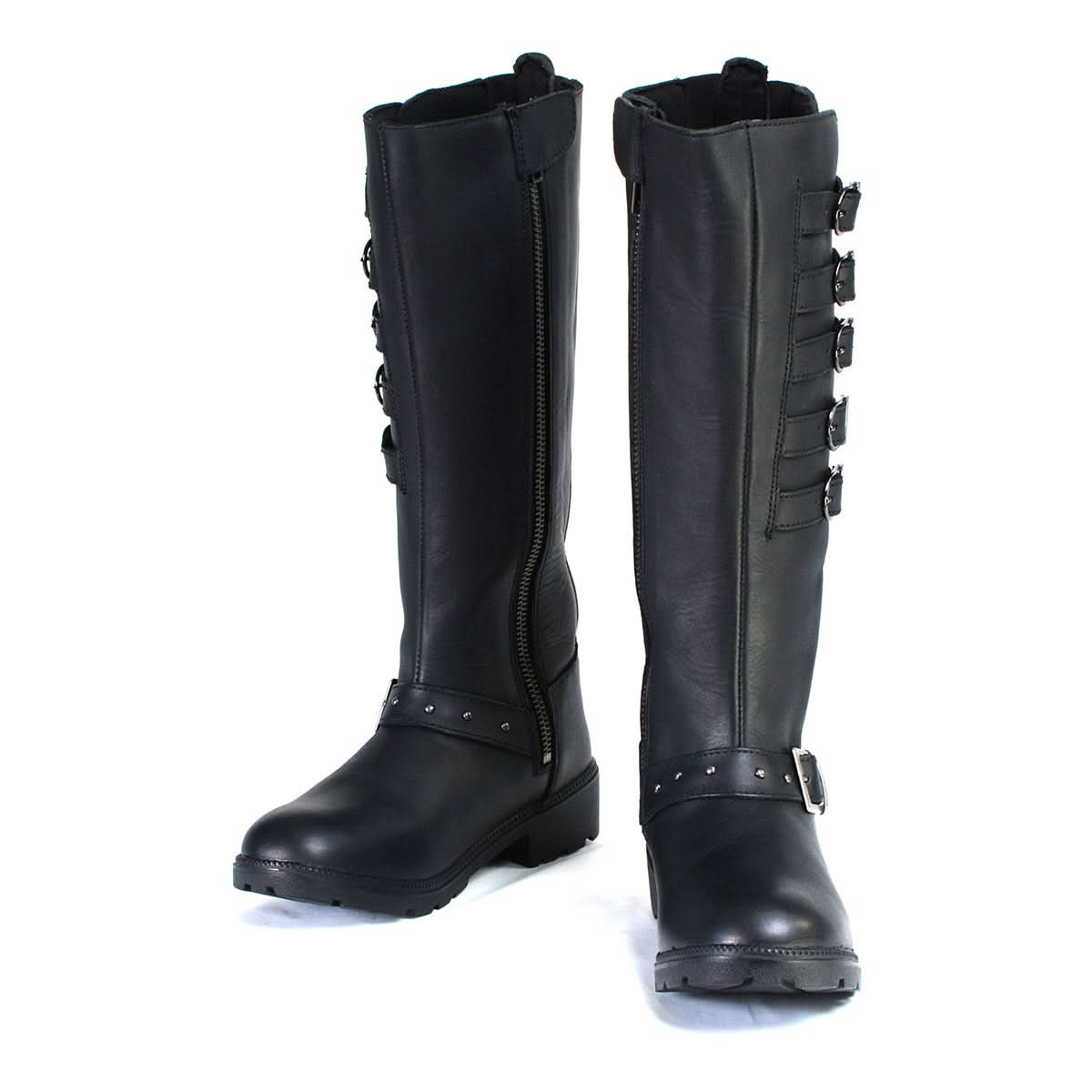 Milwaukee Leather MBL9395 Women's Black Leather 17-Inch Side Strap Riding Motorcycle Boots with Side Zipper