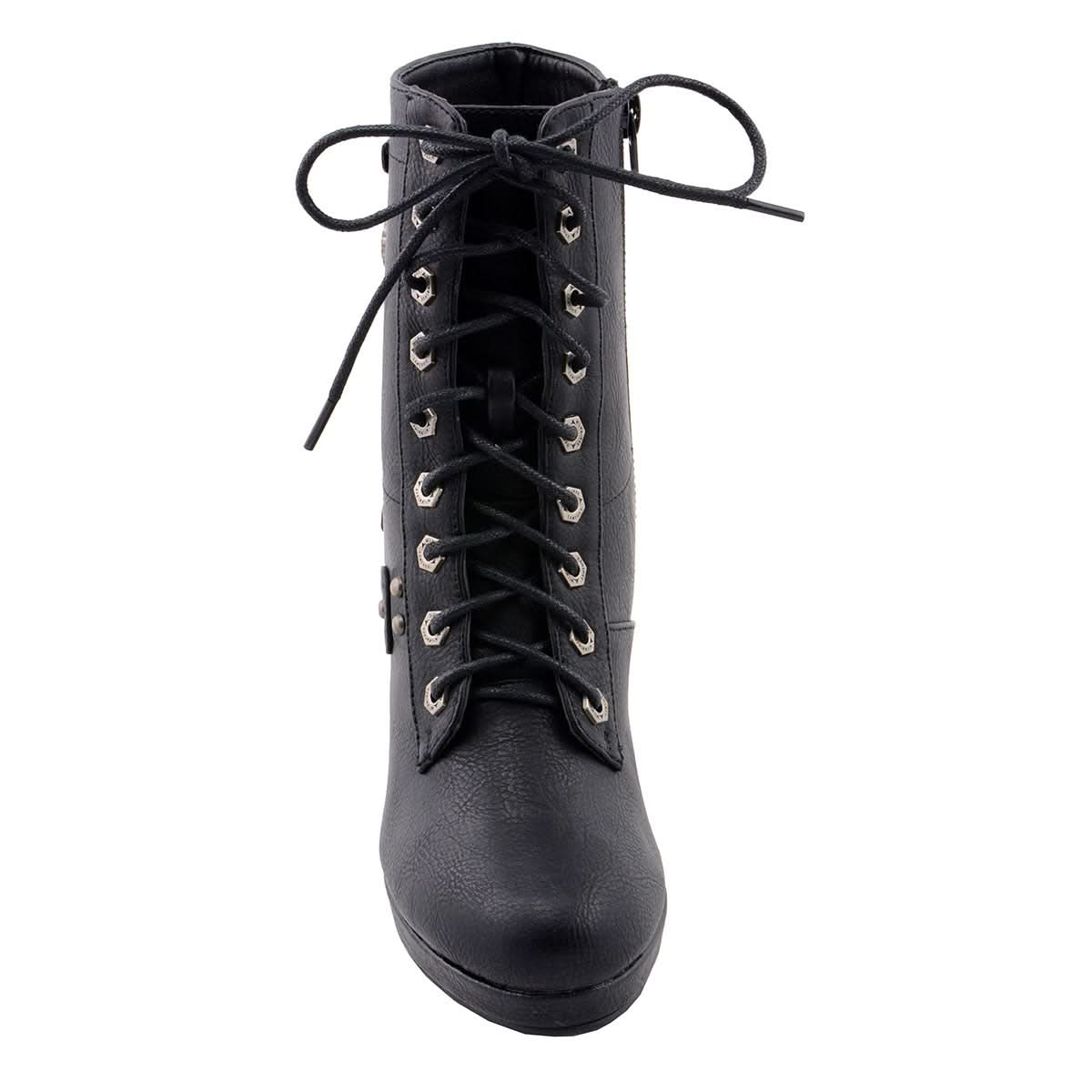 Milwaukee Leather MBL9418 Women's Black Lace-Up Fashion Boots with Studded Accents and Platform Heel