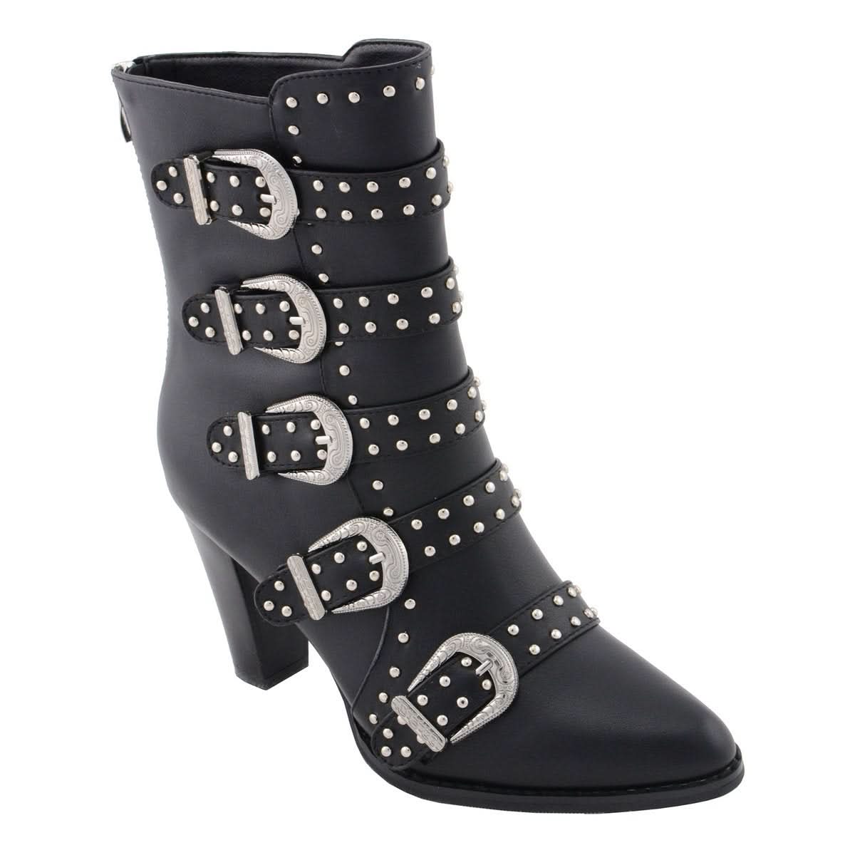 Milwaukee Leather MBL9428 Women's Black Buckle Up Fashion Boots with Studded Bling
