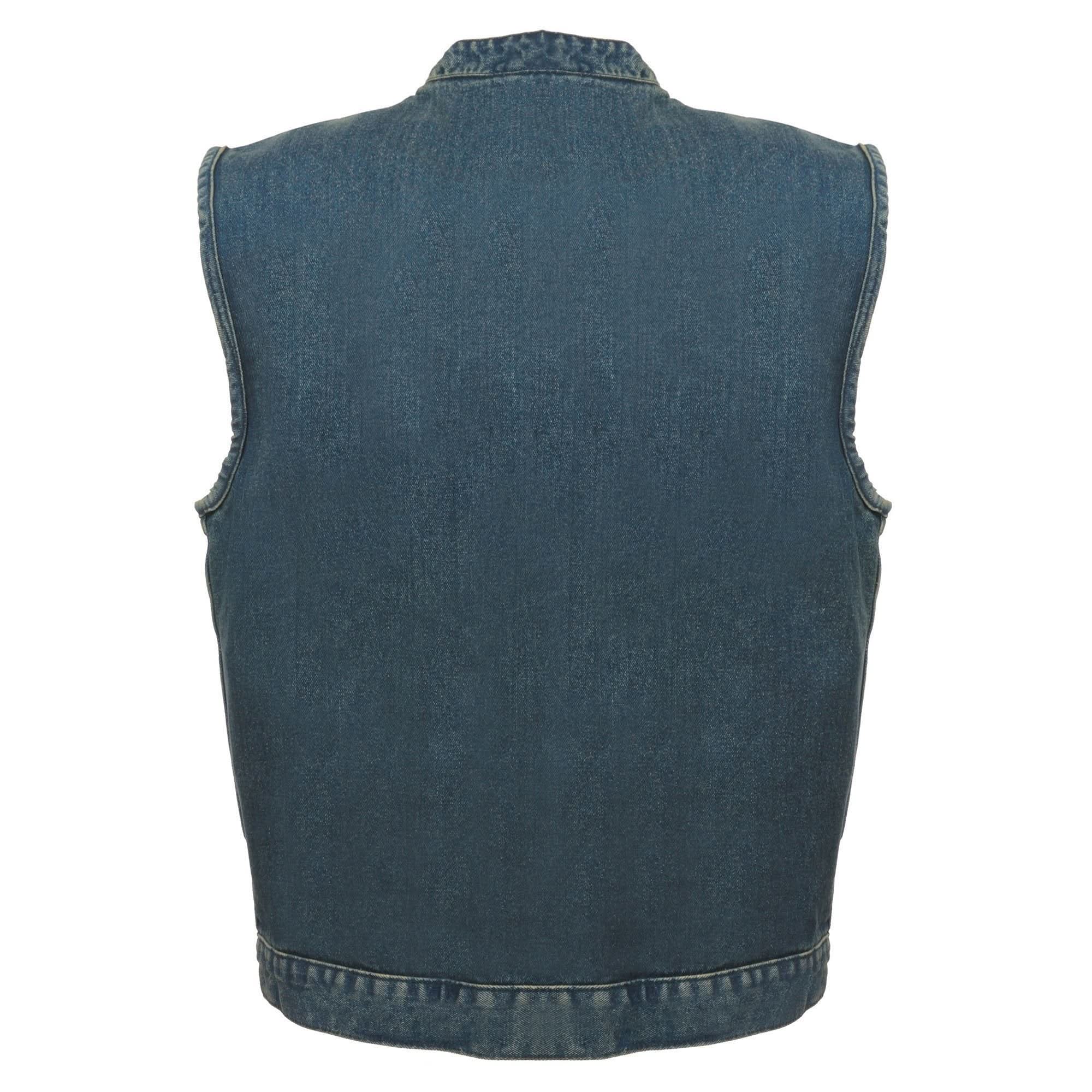 Milwaukee Leather MDM3000 Men's 'Brute' Concealed Snap Black Denim Club Style Vest w/ Hidden Zipper