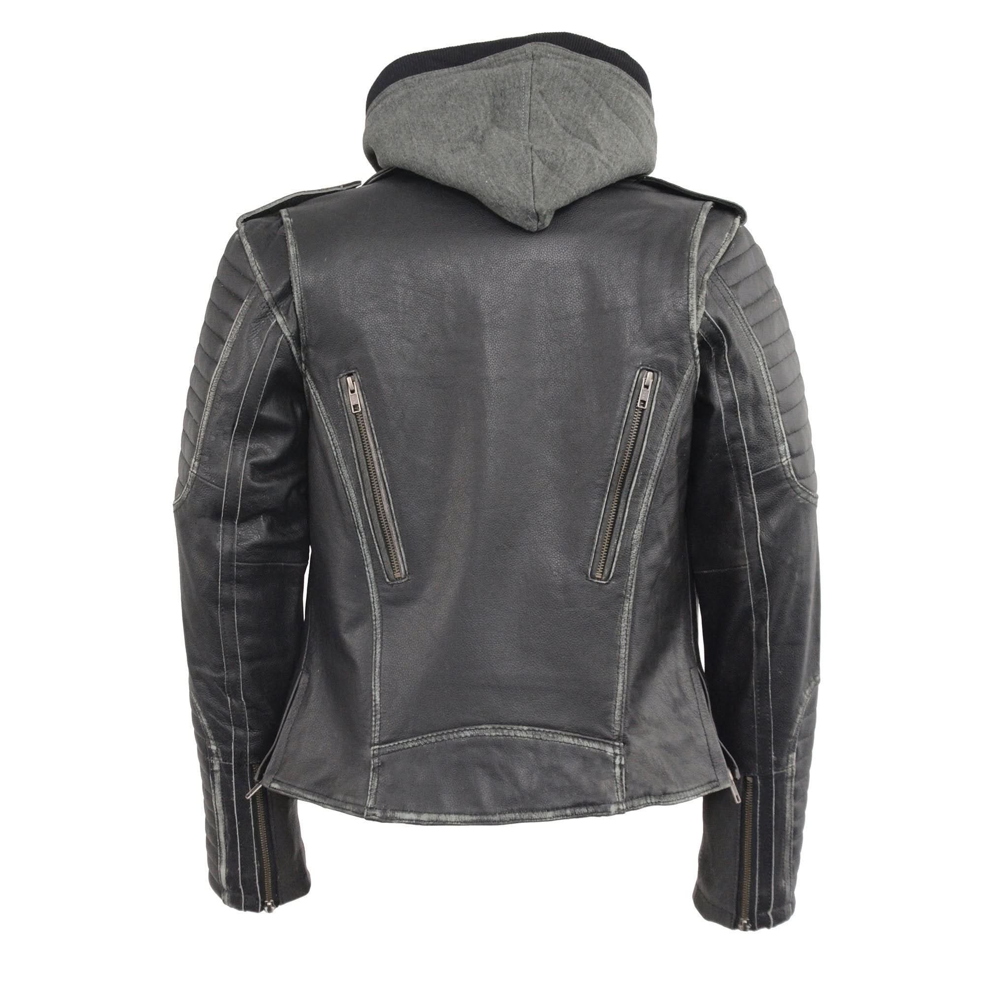 Milwaukee Leather MLL2516 Black Leather Rub-Off Leather Jacket with Hoodie for Women
