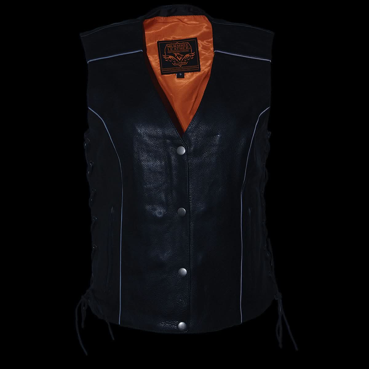 Milwaukee Leather MLL4500 Women's Classic Black Leather V-Neck Motorcycle Rider Vest w/ Side Laces