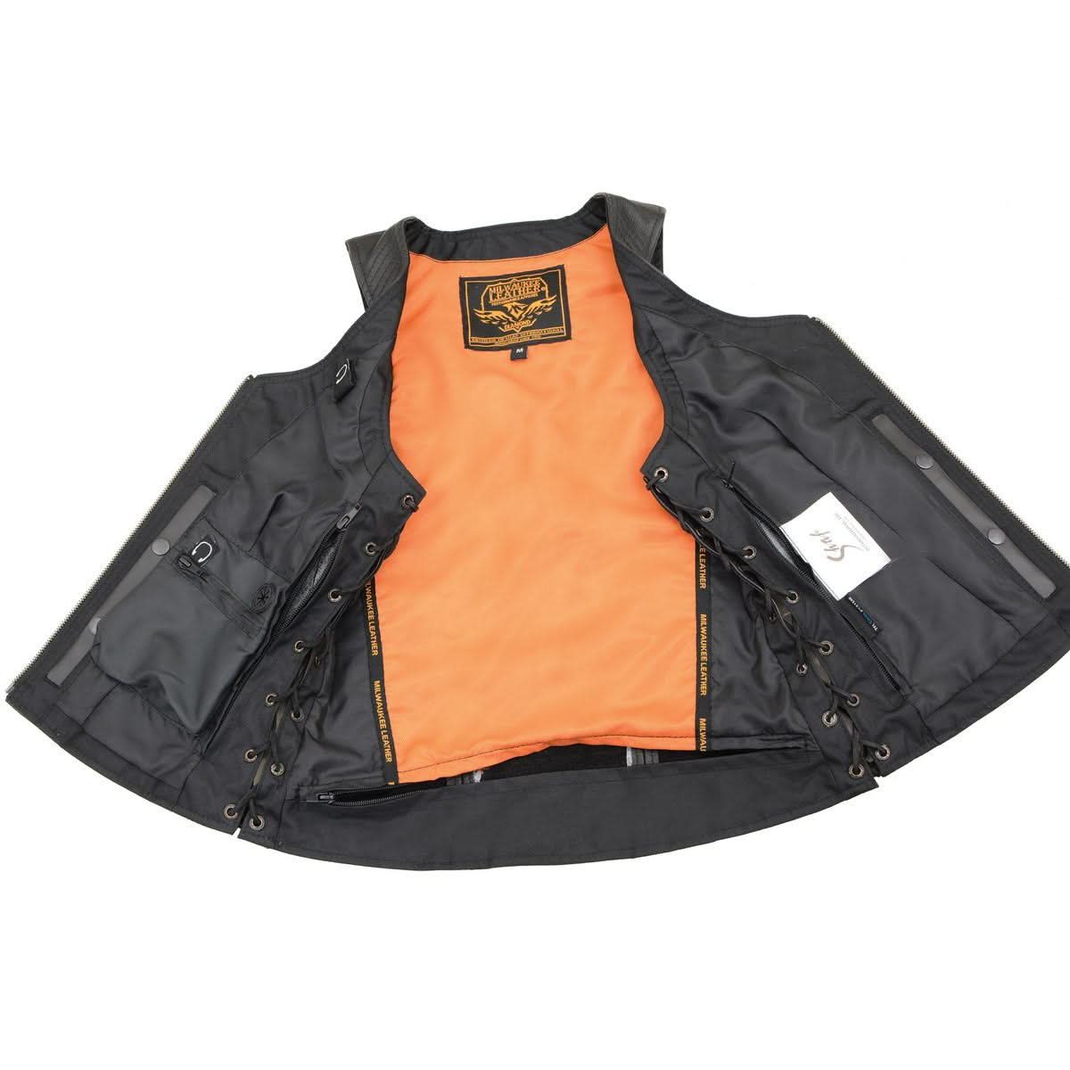 Milwaukee Leather MLL4532 Women's Side Laced Premium Black Leather Motorcycle Rider Vest w/ Cool-Tec Leather Treatement