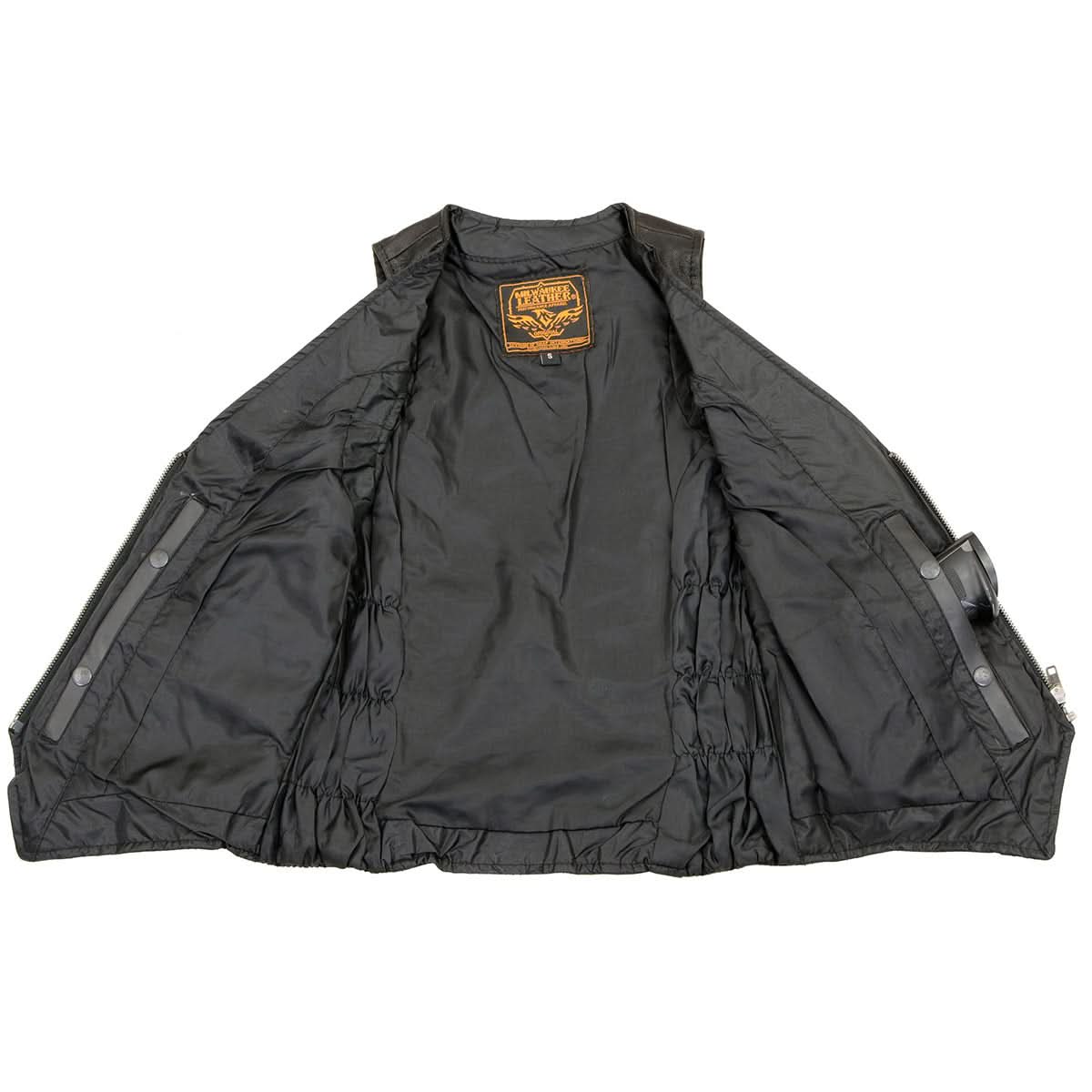 Milwaukee Leather MLL4555 Women's Black Premium Leather Zipper Closure Motorcycle Rider Vest w/ Stretch Side Panel