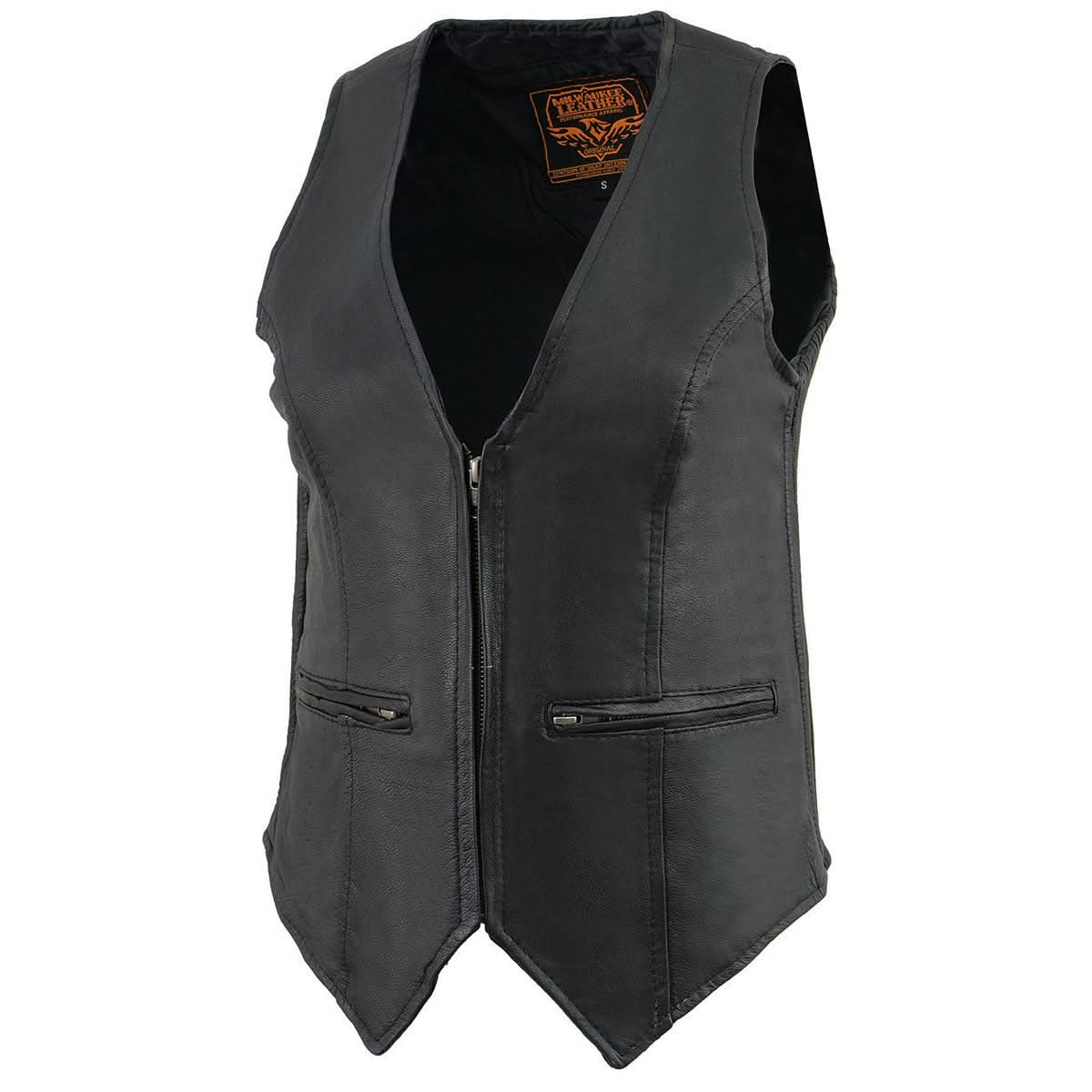 Milwaukee Leather MLL4555 Women's Black Premium Leather Zipper Closure Motorcycle Rider Vest w/ Stretch Side Panel