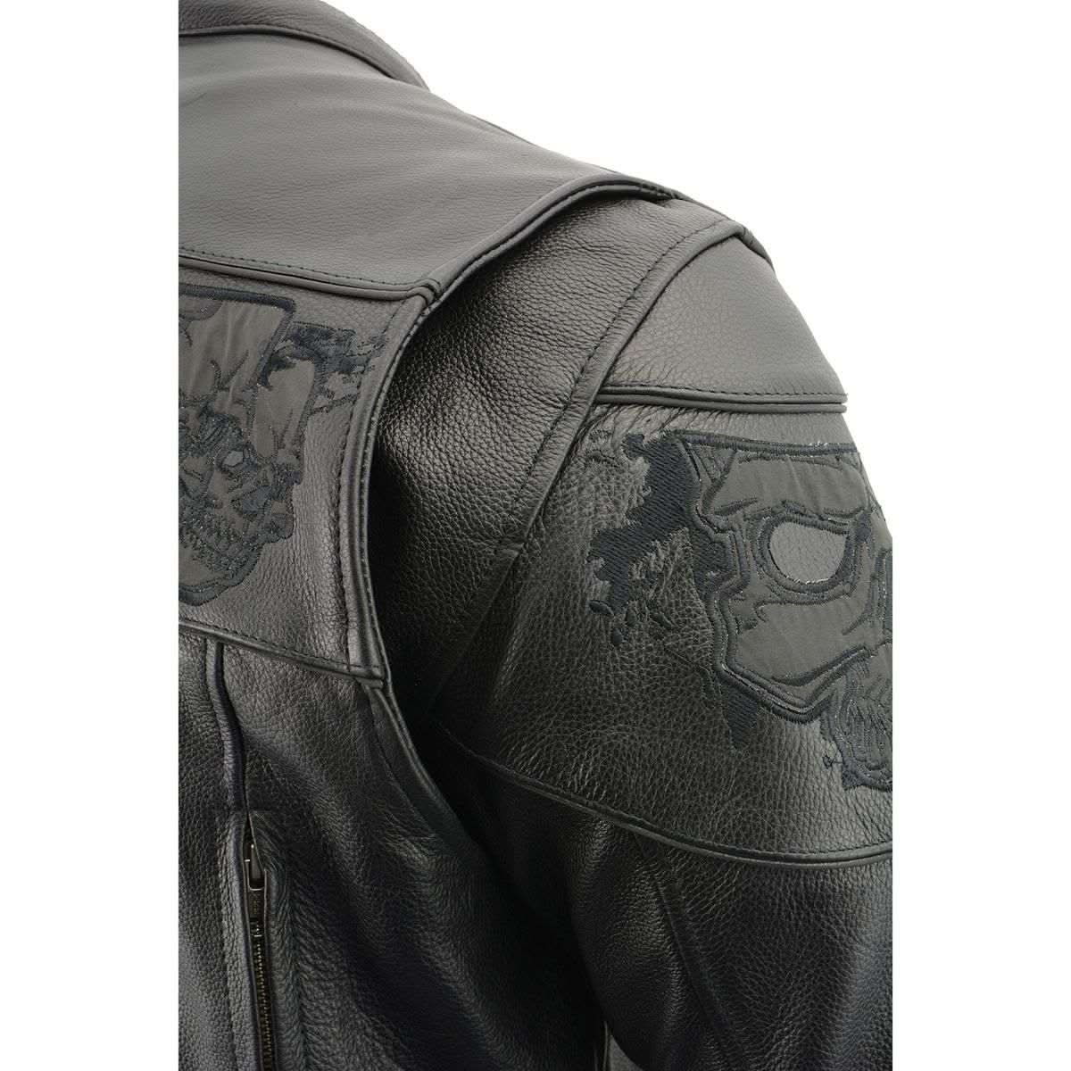 Milwaukee Leather MLM1501 Men's Reflective Skulls Premium Black Leather Motorcycle Jacket w/ Cool-Tec Treatement
