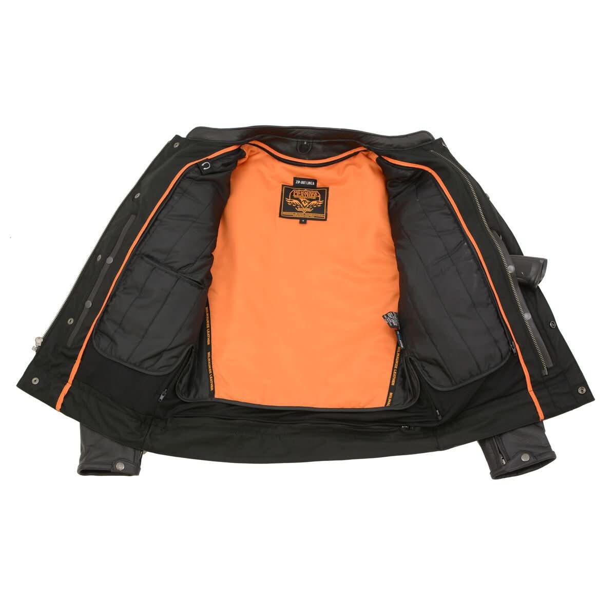 Milwaukee Leather MLM1506 Men's Black Premium Leather Motorcycle Jacket w/ Utility Pockets Cool-Tec Leather Treatement