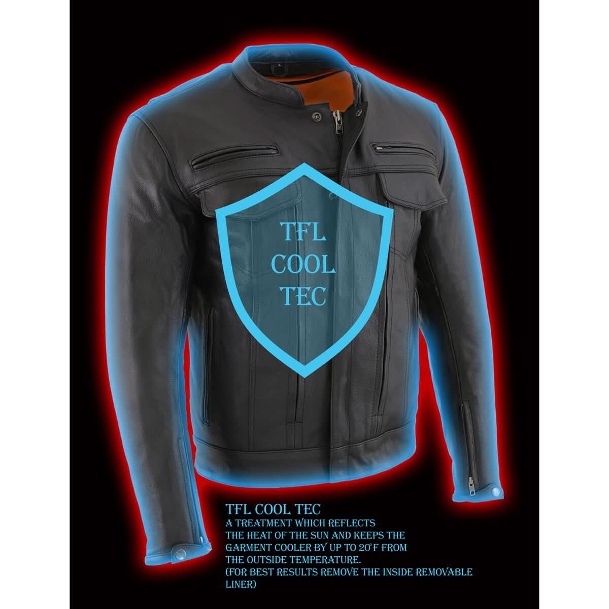 Milwaukee Leather MLM1506 Men's Black Premium Leather Motorcycle Jacket w/ Utility Pockets Cool-Tec Leather Treatement