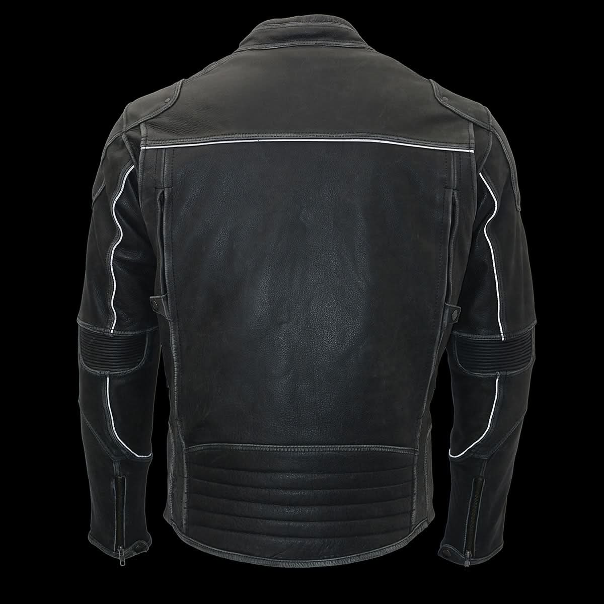 Milwaukee Leather MLM1536 Mens Vintage Distressed Grey Leather Scooter Style Motorcycle Jacket - Reflective Piping