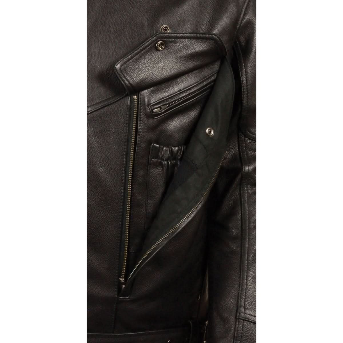 Milwaukee Leather MLM1570 Men’s Black Premium Cowhide Leather Utility Pocket Motorcycle Jacket
