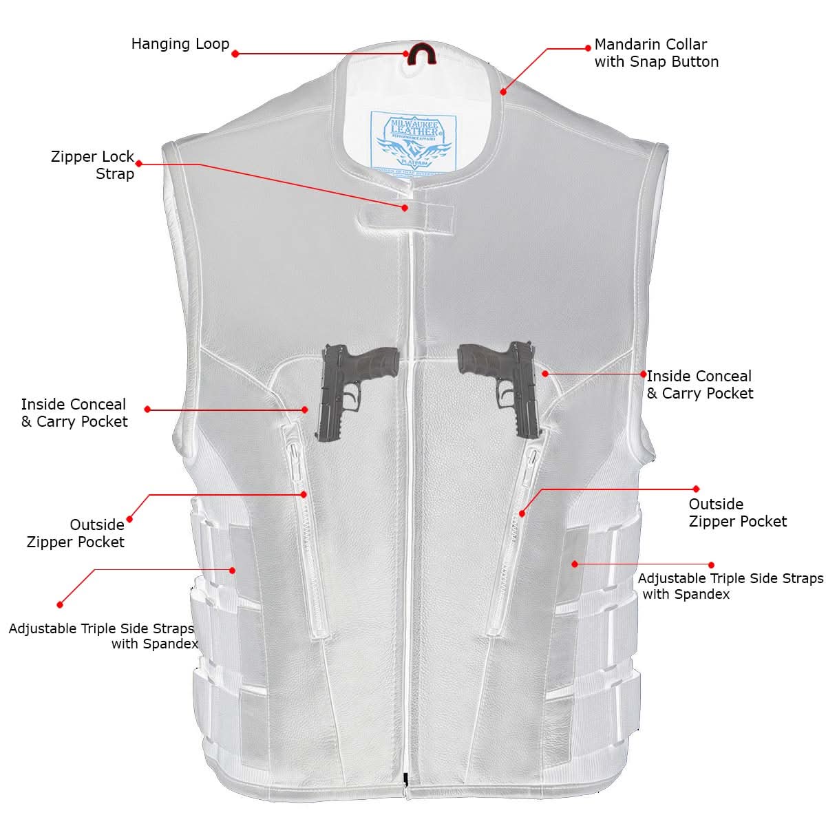 Milwaukee Leather MLM3500 Men's Swat Style Rider Leather Vest w/ Single Panel Back for Club Patches