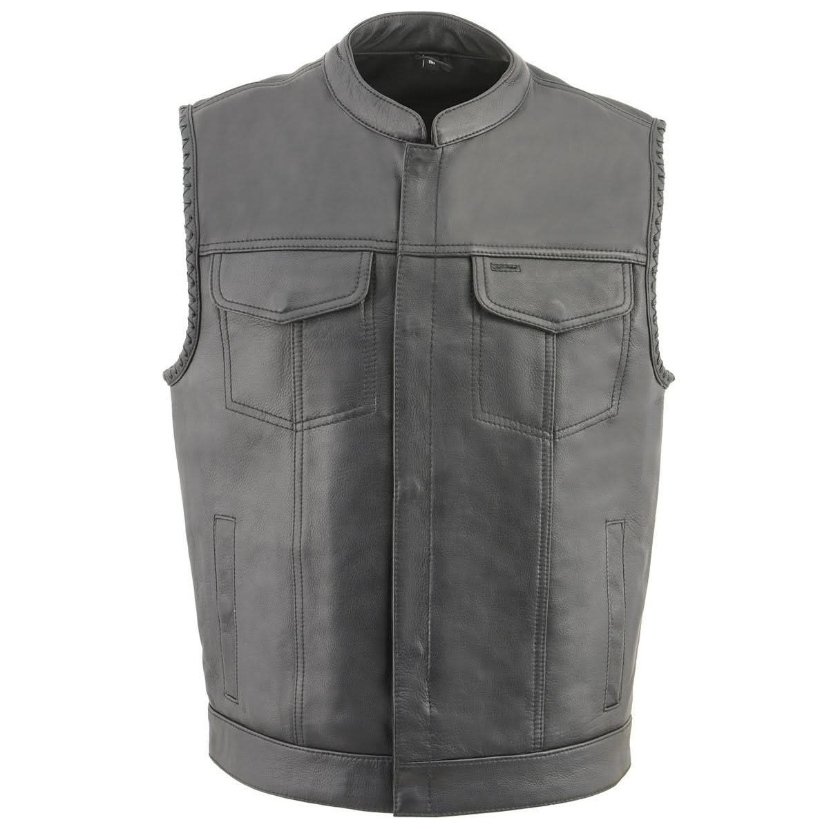 Milwaukee Leather MLM3507 Men's Old Glory Black Premium Leather Club Style Vest w/ Grey Stitching Laced Armholes