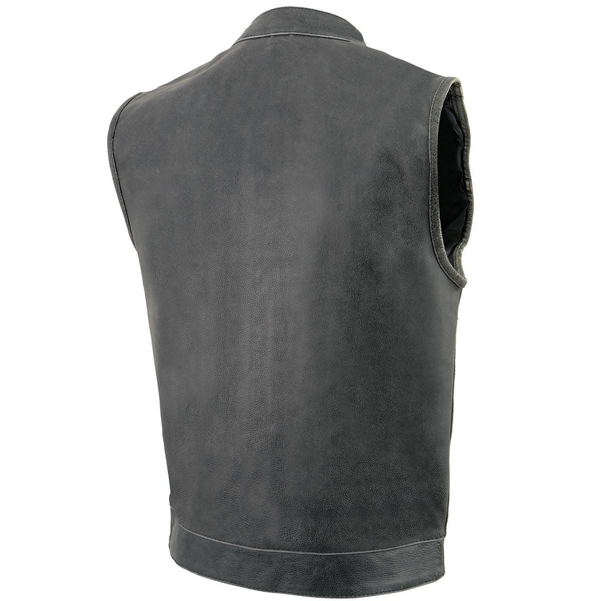 Milwaukee Leather MLM3513 Men's Premium Leather Club-Style Motorcycle Vest w/ Snaps and Zipper Closure