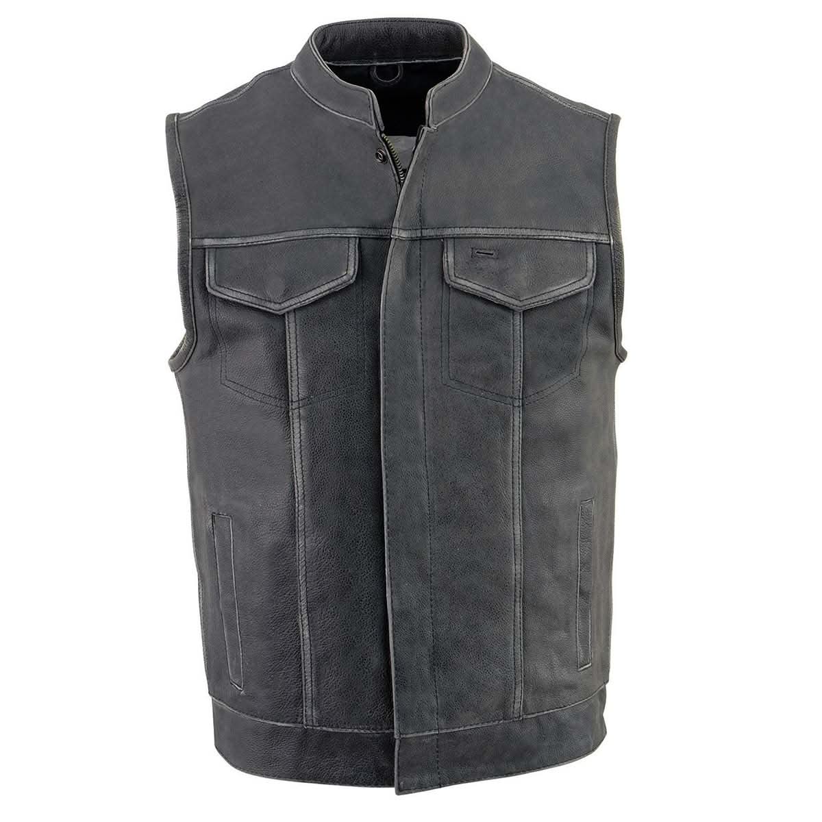 Milwaukee Leather MLM3513 Men's Premium Leather Club-Style Motorcycle Vest w/ Snaps and Zipper Closure