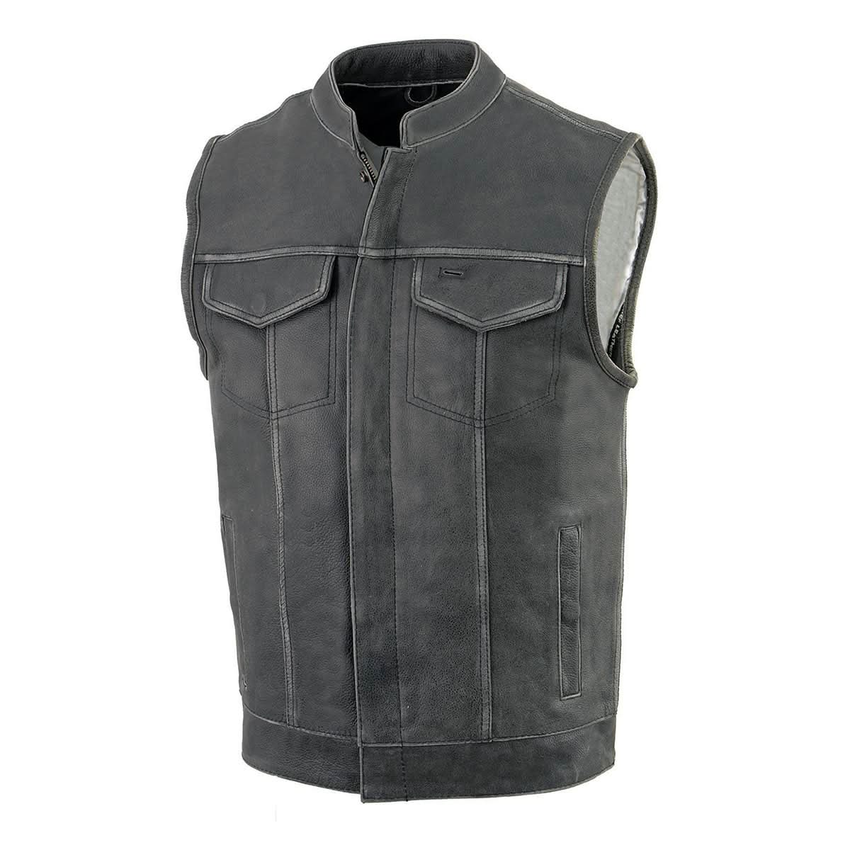 Milwaukee Leather MLM3513 Men's Premium Leather Club-Style Motorcycle Vest w/ Snaps and Zipper Closure