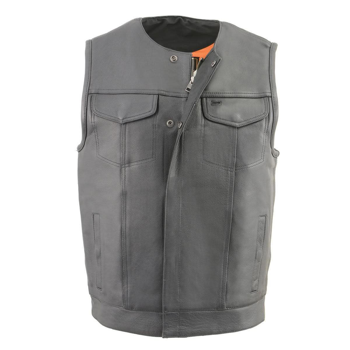 Milwaukee Leather Men's MLM3515 Black Premium Collarless Club Style Motorcycle Vest w/ Cool-Tec Leather Treatment