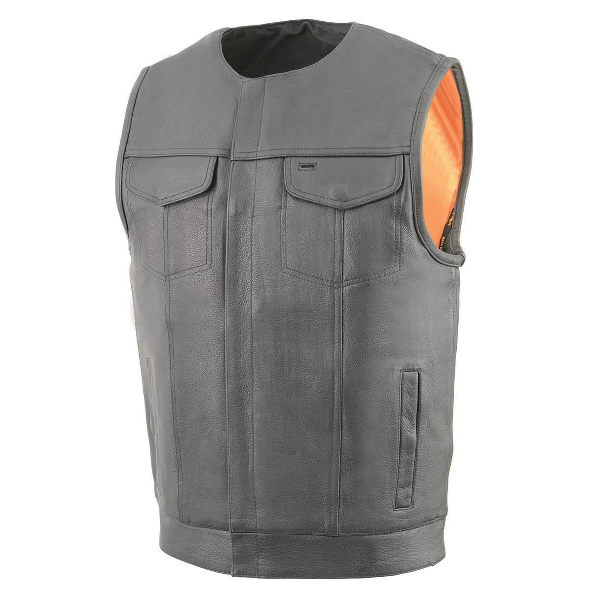Milwaukee Leather Men's MLM3515 Black Premium Collarless Club Style Motorcycle Vest w/ Cool-Tec Leather Treatment