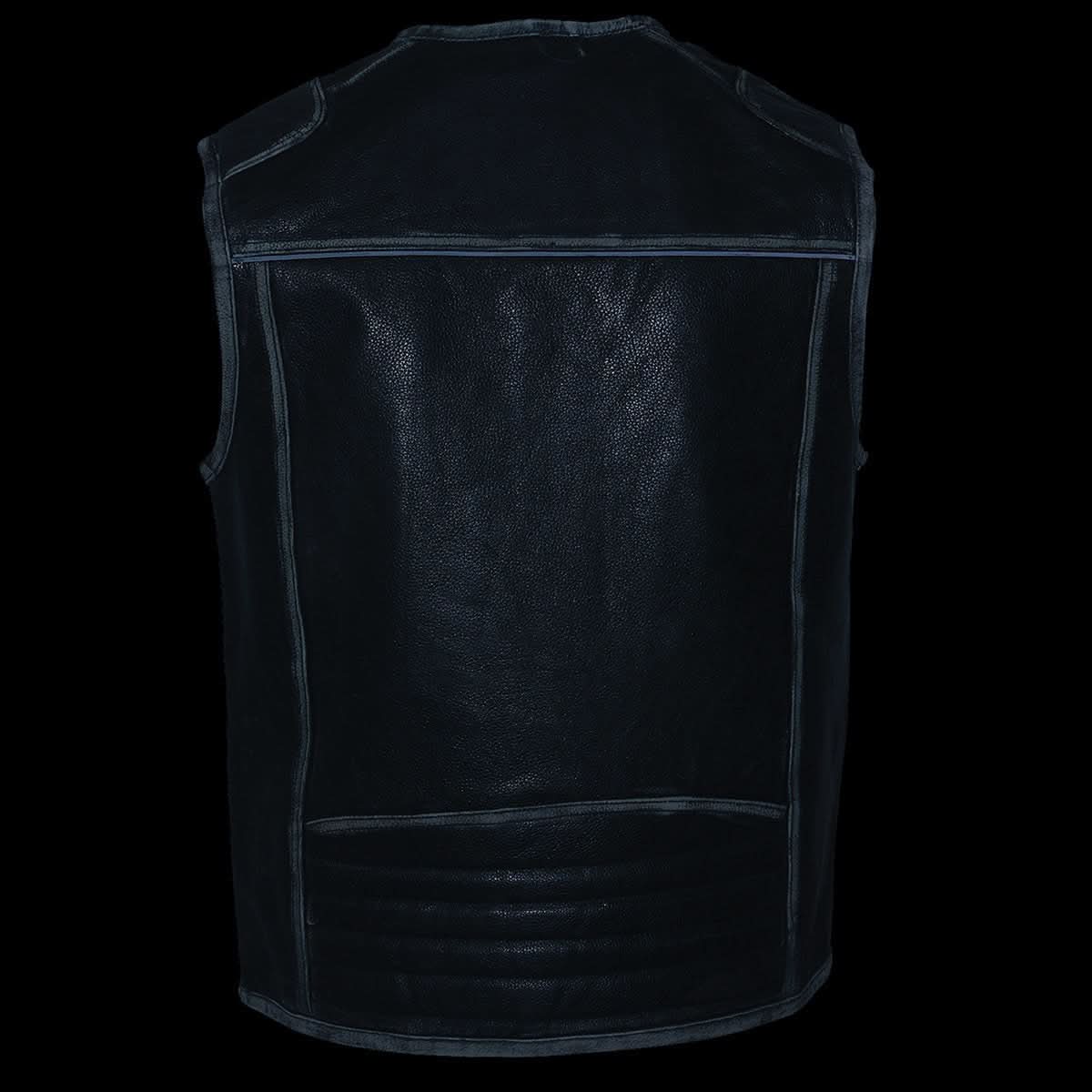 Milwaukee Leather MLM3536 Men's Distressed Grey Leather Collarless Motorcycle Rider Vest