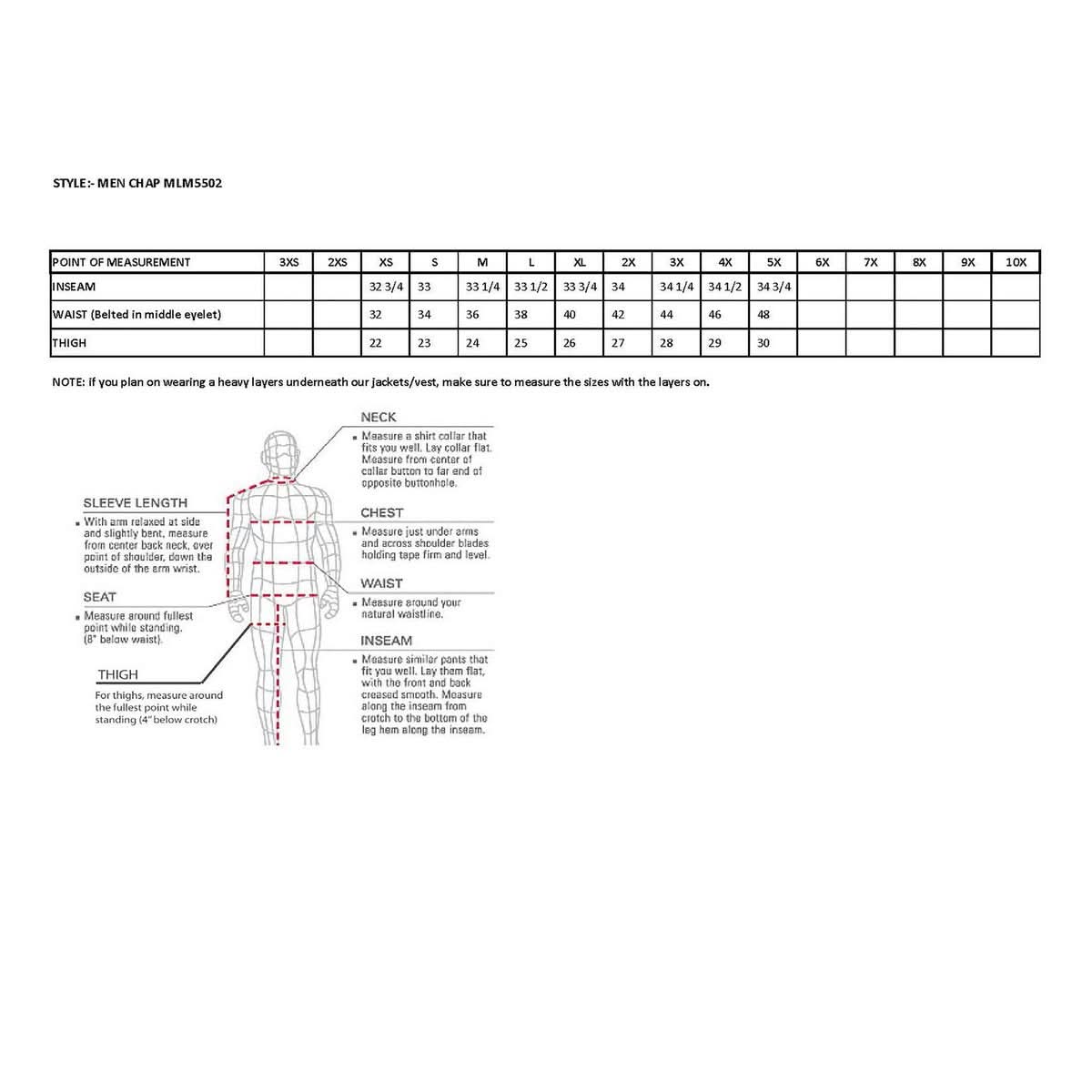 Milwaukee Leather MLM5505 Men's Removal Thermal Lined Black Premium Leather Motorcycle Chaps w/ Cool-Tec Leather
