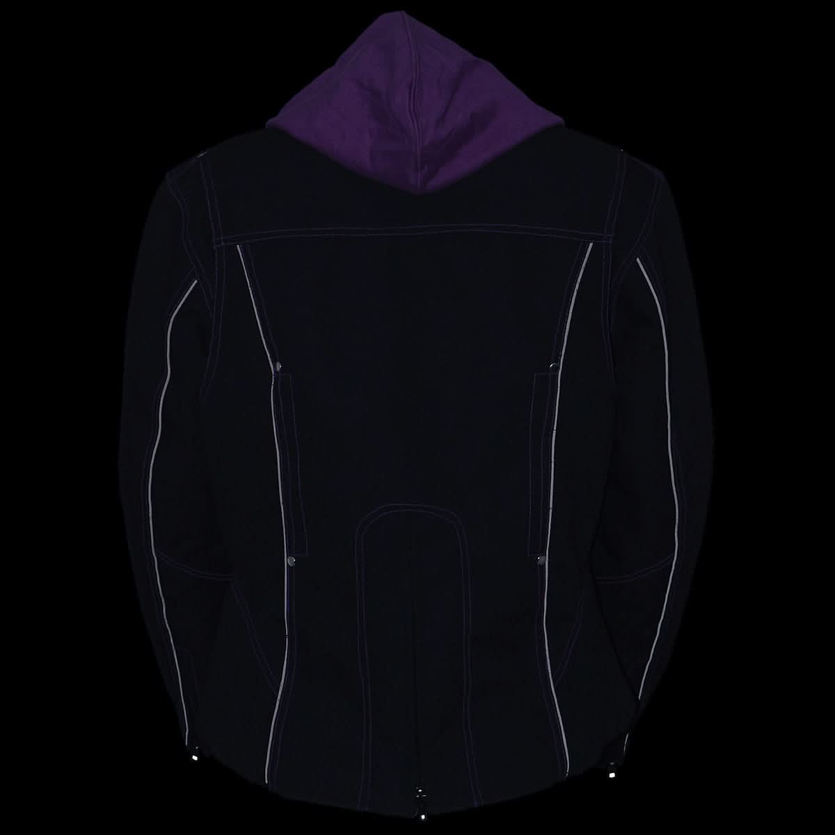 Milwaukee Leather MPL1967 Women's 3/4 Hooded Black and Purple Textile Jacket with Reflective Tribal Detail