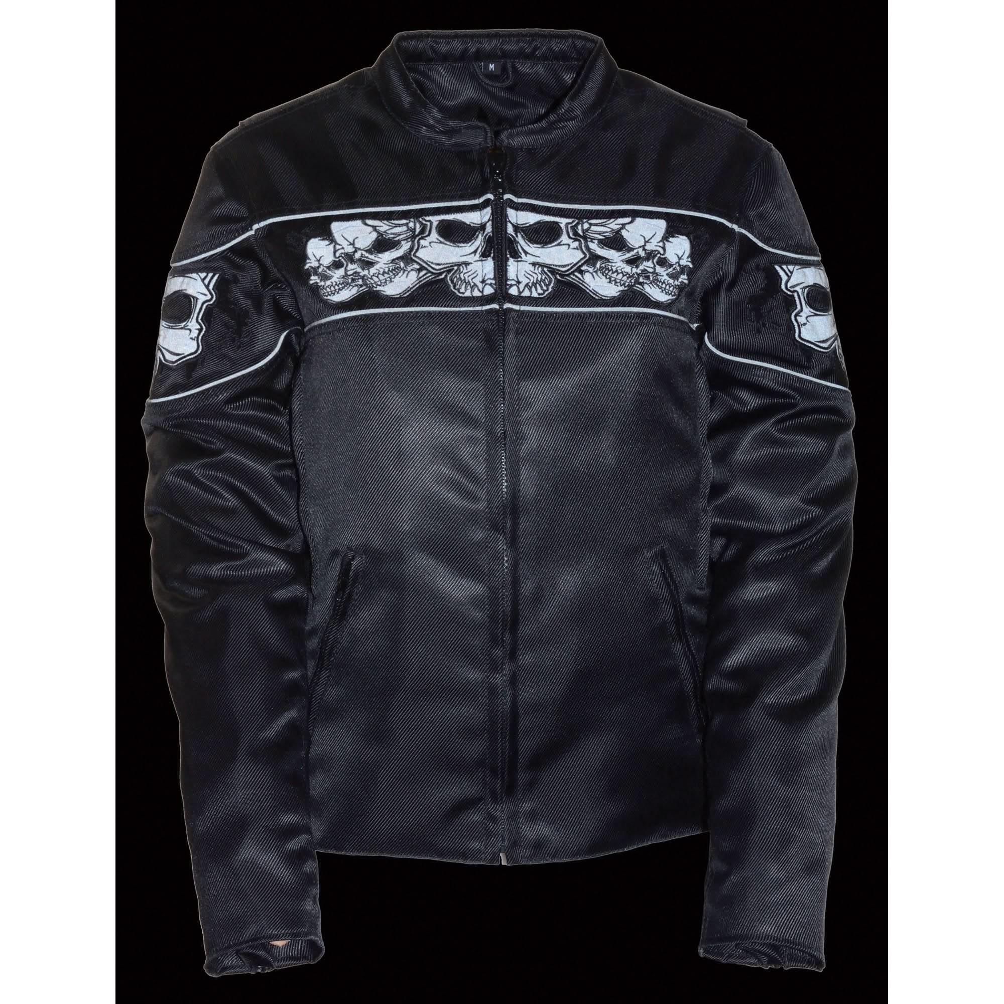 Milwaukee Leather MPL2730 Women's Black Crossover Textile Scooter Jacket with Reflective Skulls