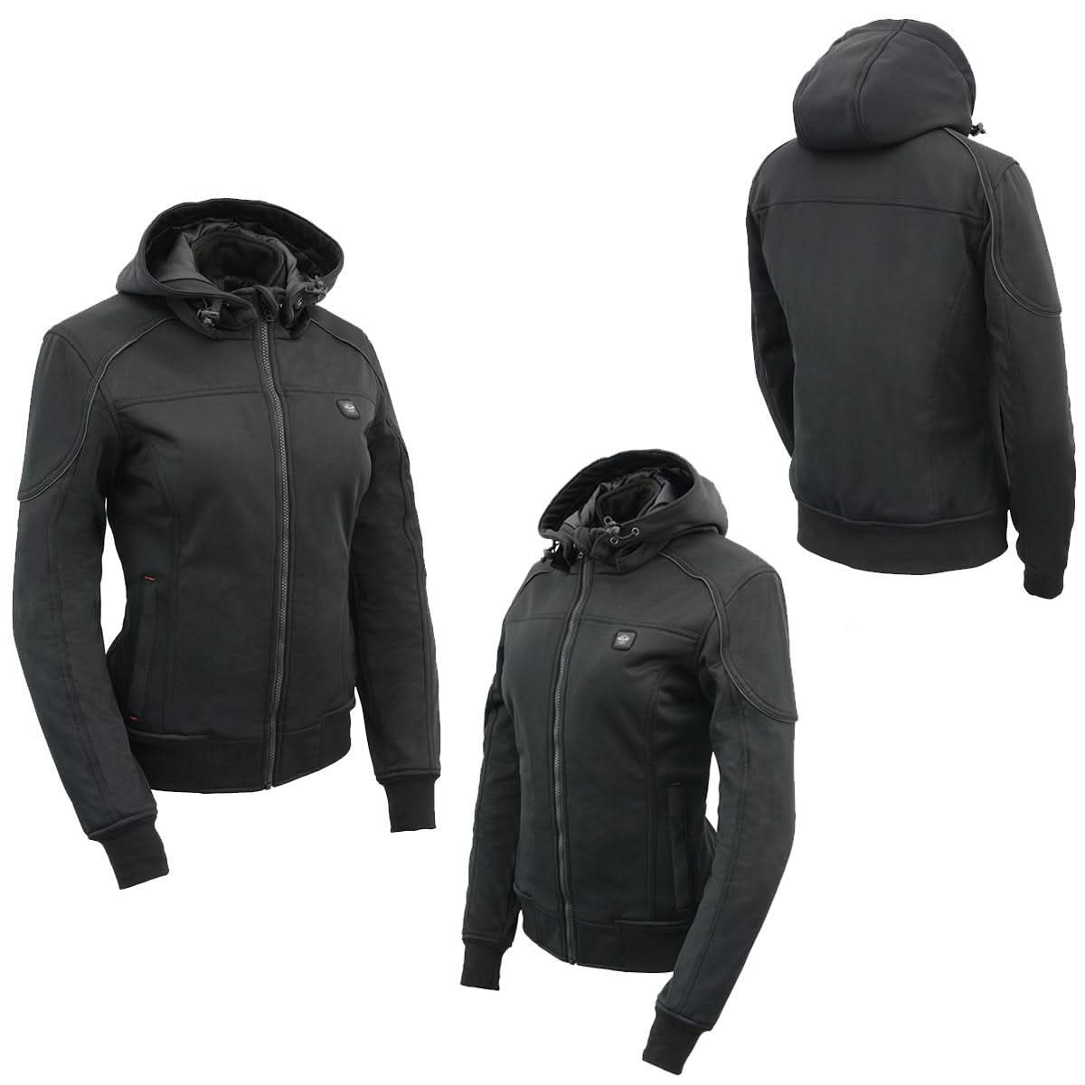 Nexgen Heat MPL2761SET Women's Black 'Heated' Soft Shell Racing Style Heated Jacket for Hiking Riding w/ Battery