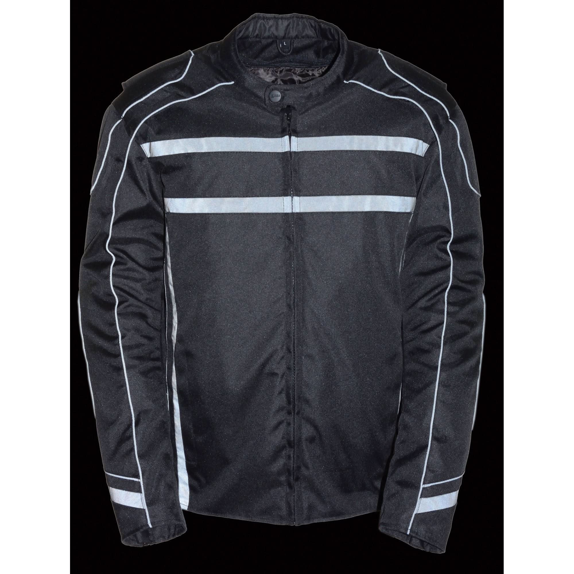 Milwaukee Leather MPM1740 Men's Black Vented Textile Jacket with Reflective Stripes