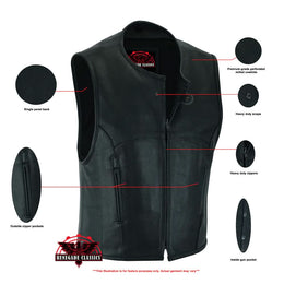 Zone Men's Black  SWAT  Style Leather Vest